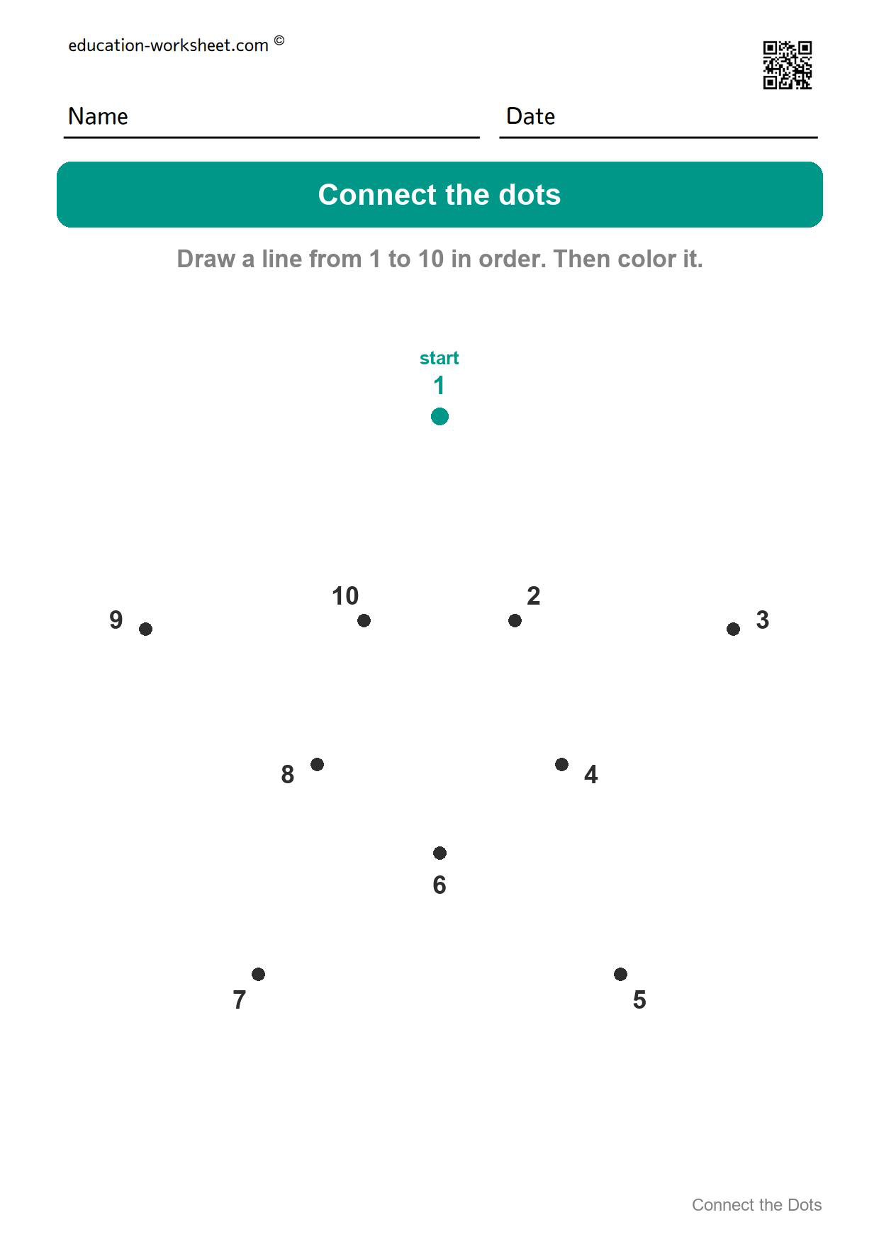 Connect the dots 1 to 10 - Star - Free Connect the Dots Worksheets for Kids - Numbers 1 to 20