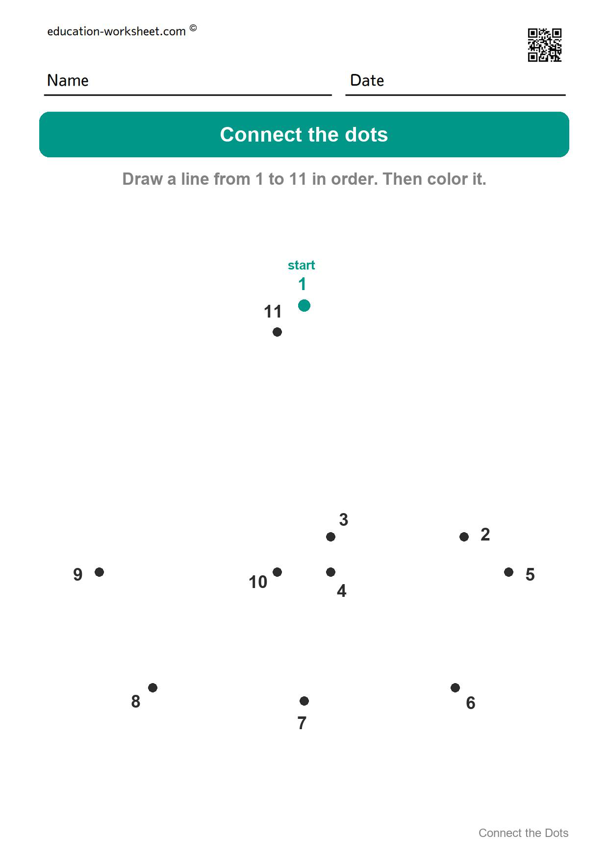 Connect the dots 1 to 11 - Sailboat - Free Connect the Dots Worksheets for Kids - Numbers 1 to 20