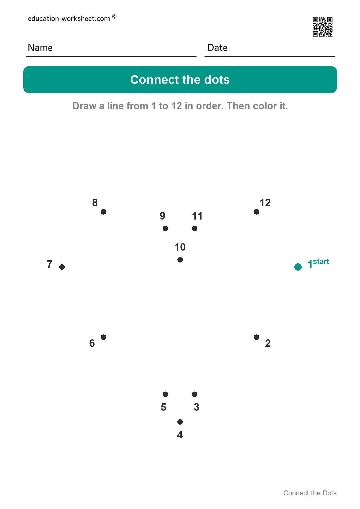 Connect the dots 1 to 12 - Heart - Free Connect the Dots Worksheets for Kids - Numbers 1 to 20