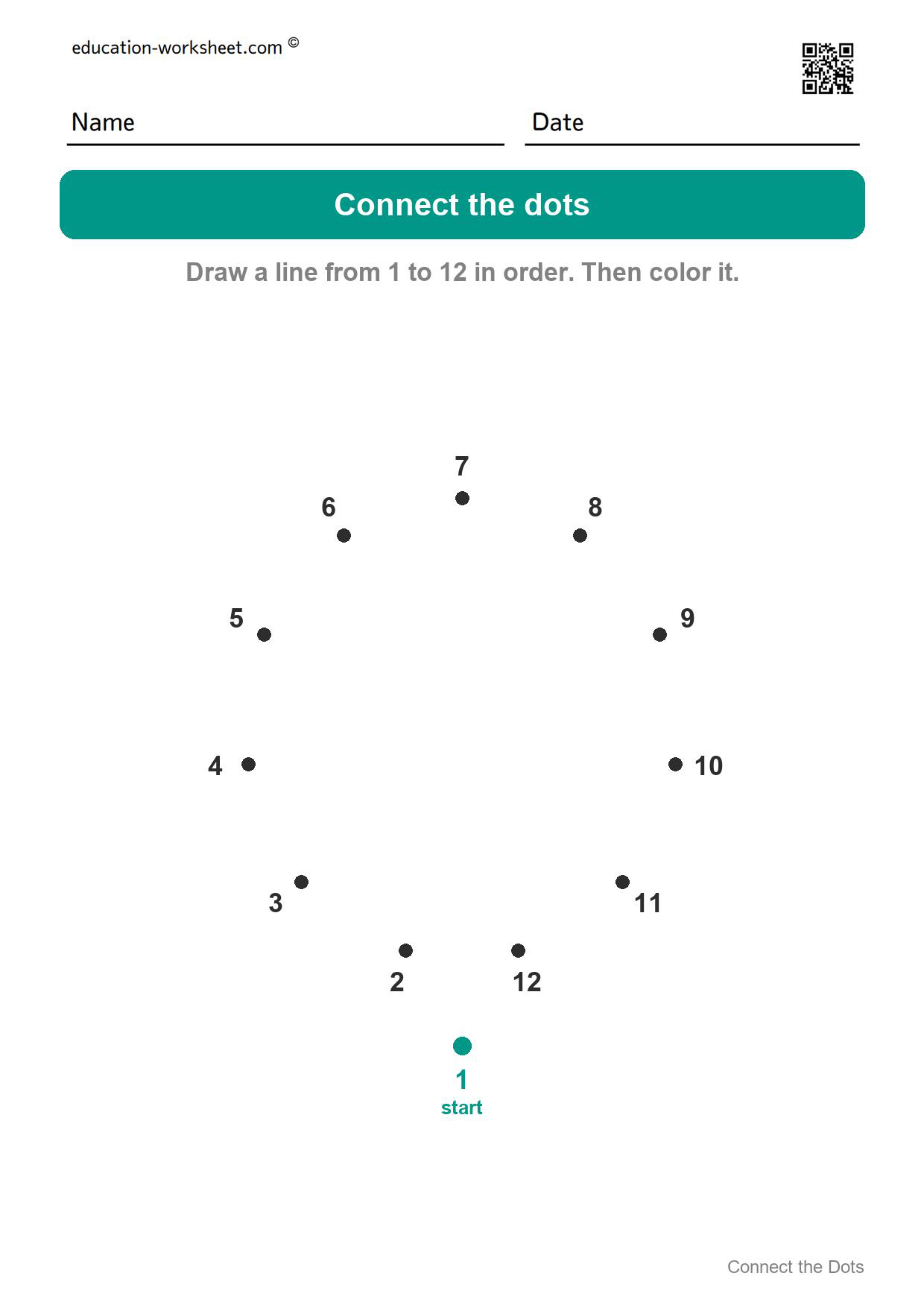 Connect the dots 1 to 12 - Balloon - Free Connect the Dots Worksheets for Kids - Numbers 1 to 20