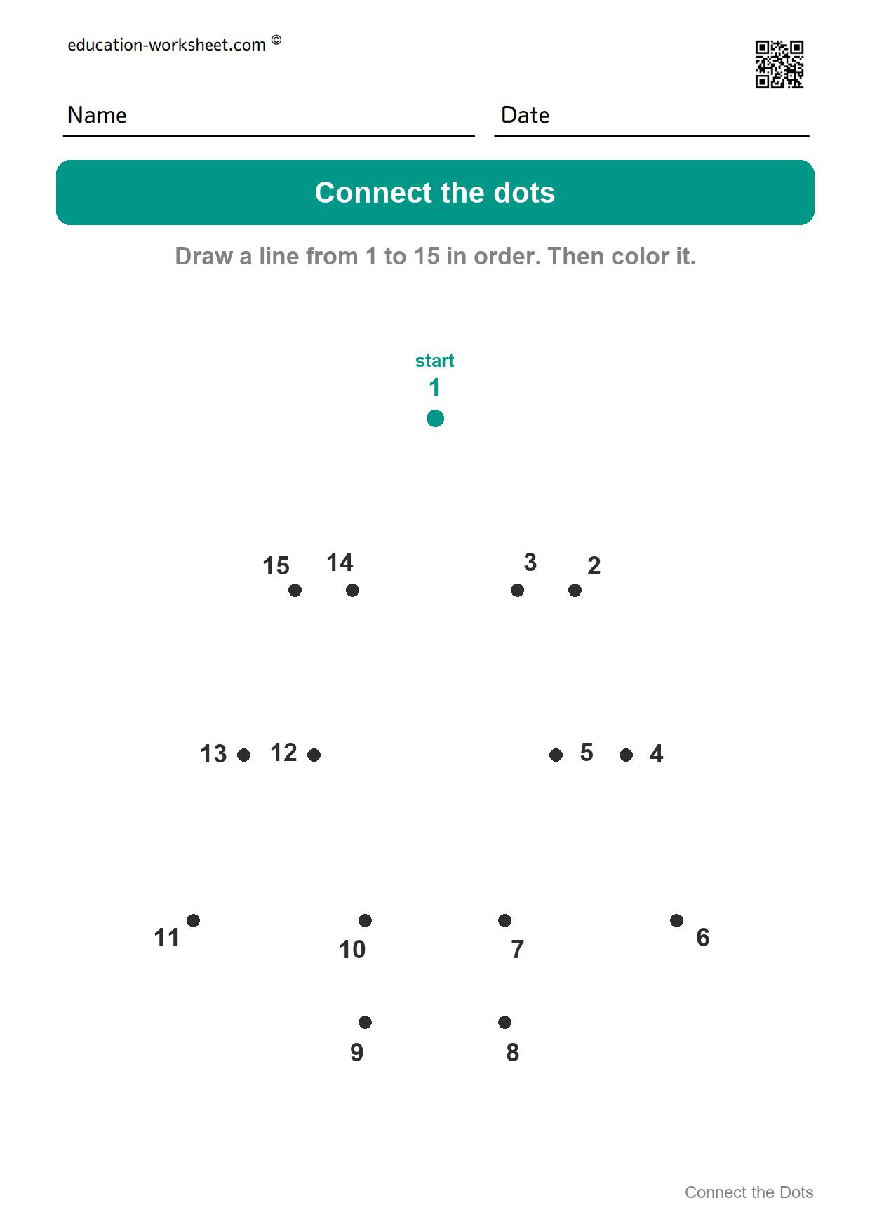 Connect the dots 1 to 15 - Tree - Free Connect the Dots Worksheets for Kids - Numbers 1 to 20
