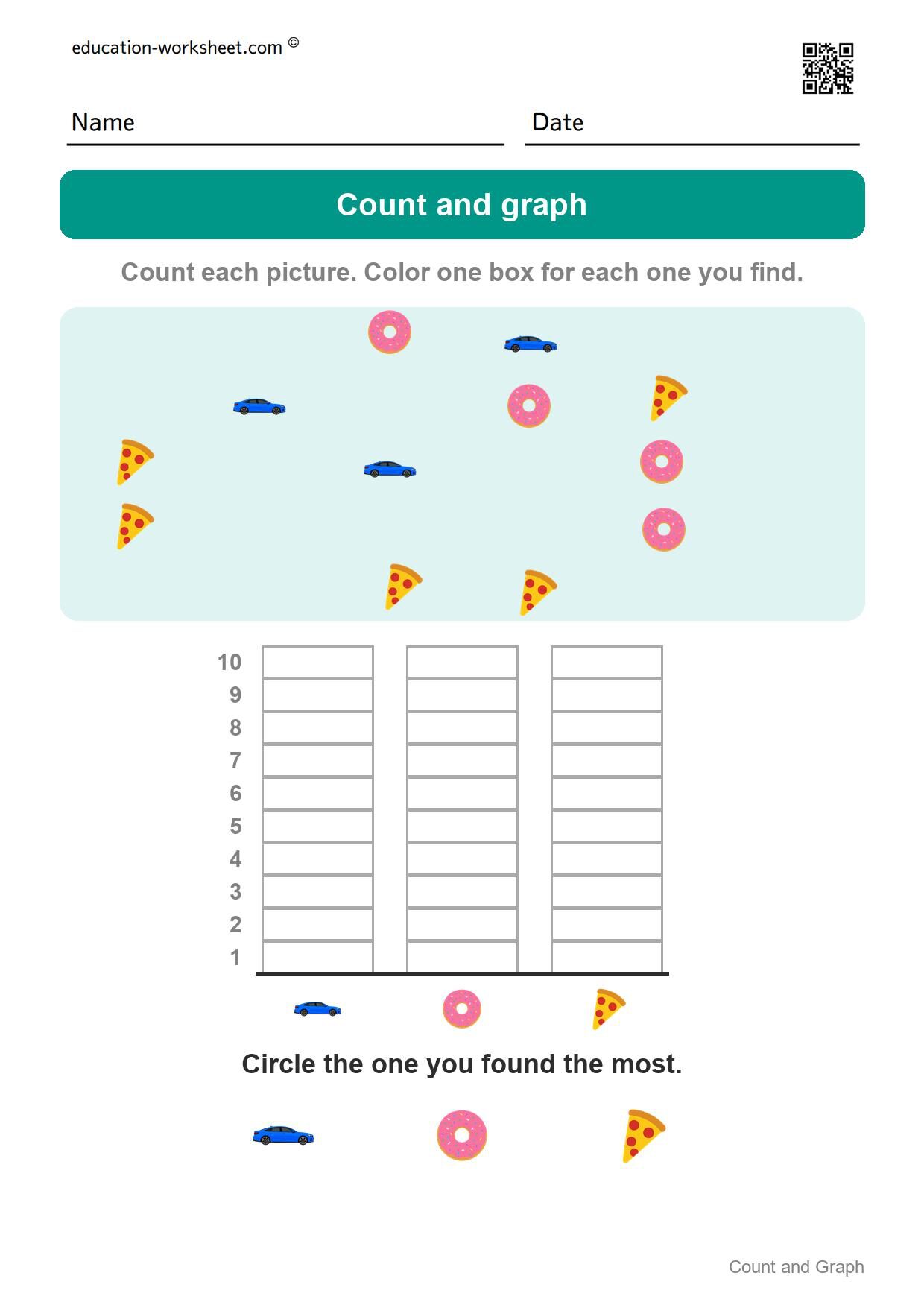 Count and graph (Set 1) - Free Count and Graph Worksheets for Kindergarten - Picture Graphs