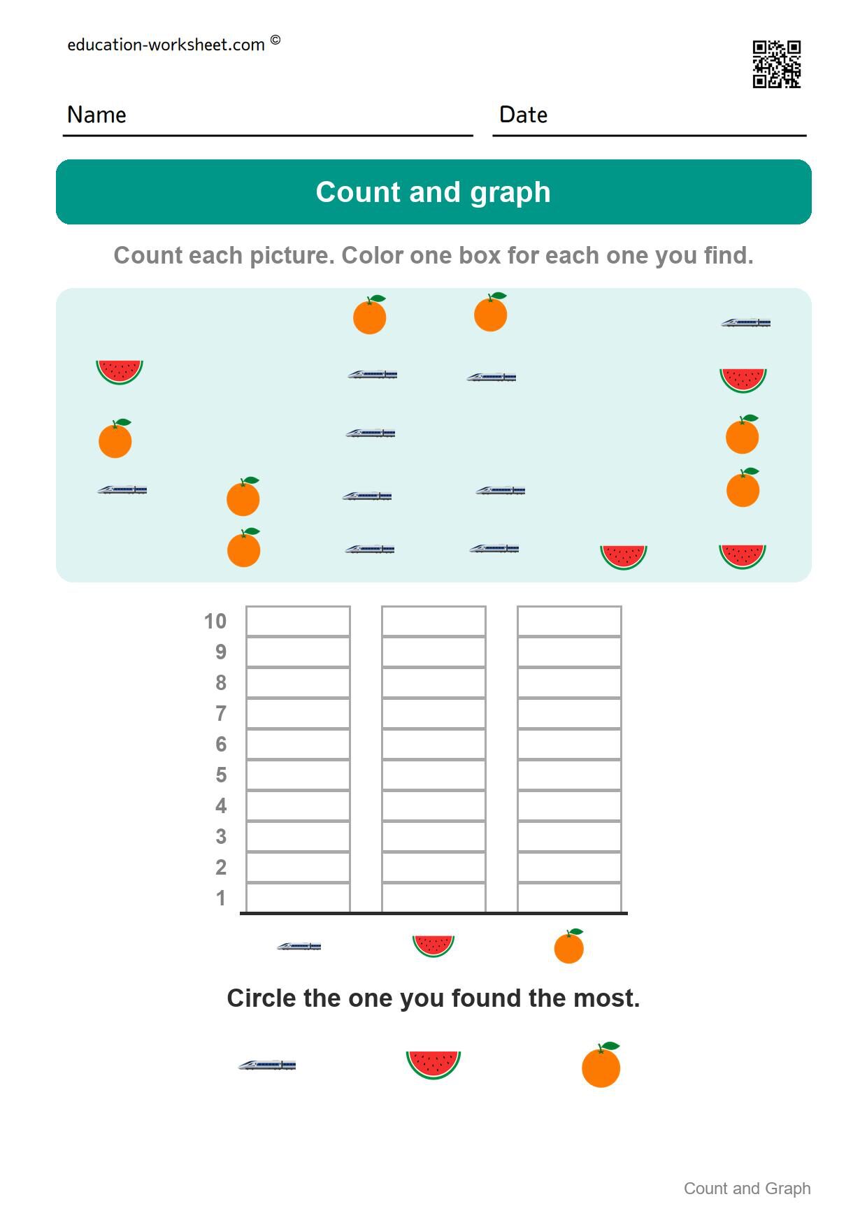 Count and graph (Set 10) - Free Count and Graph Worksheets for Kindergarten - Picture Graphs