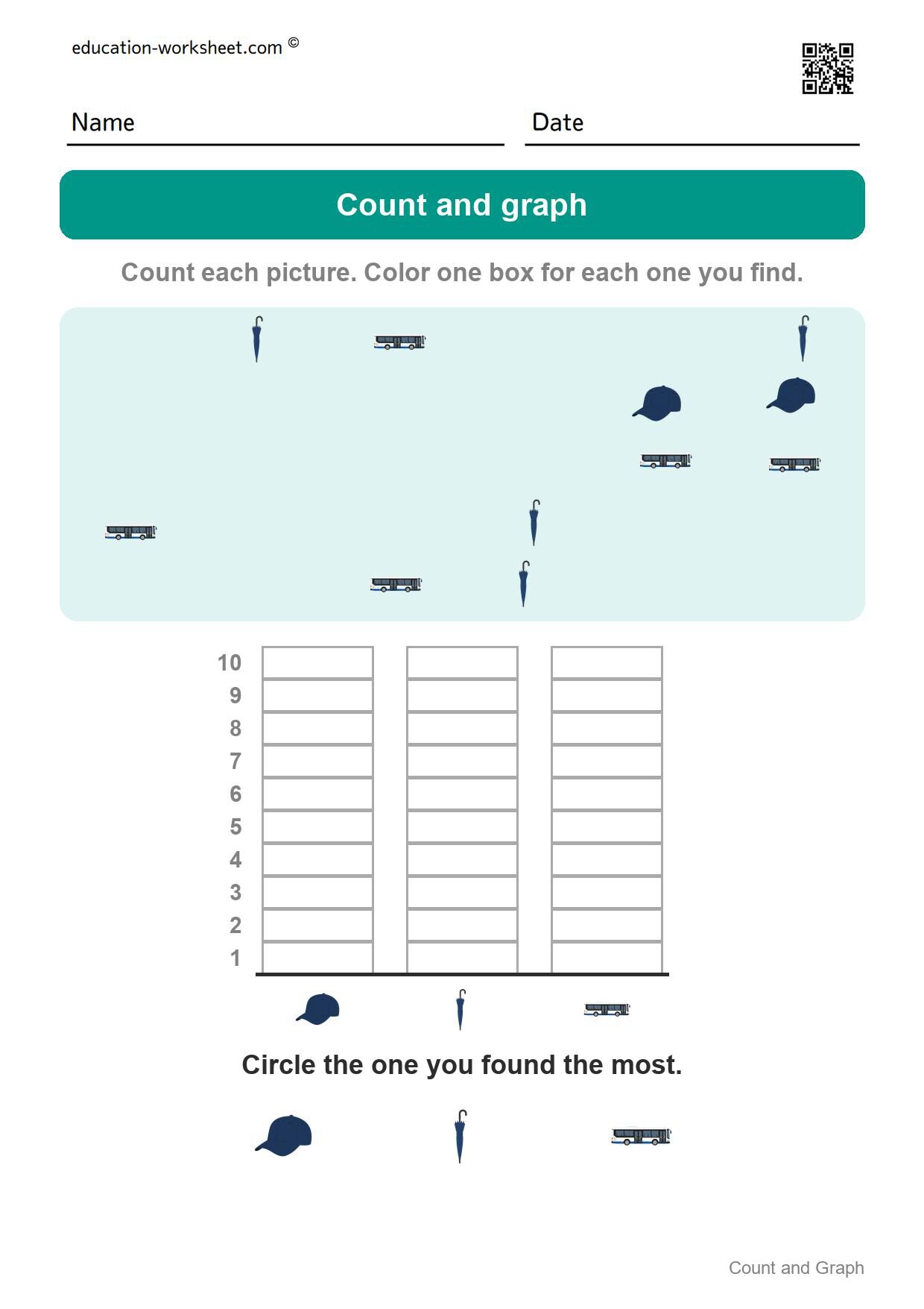 Count and graph (Set 2) - Free Count and Graph Worksheets for Kindergarten - Picture Graphs