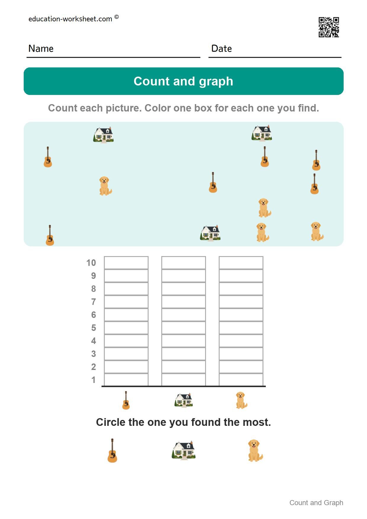 Count and graph (Set 3) - Free Count and Graph Worksheets for Kindergarten - Picture Graphs