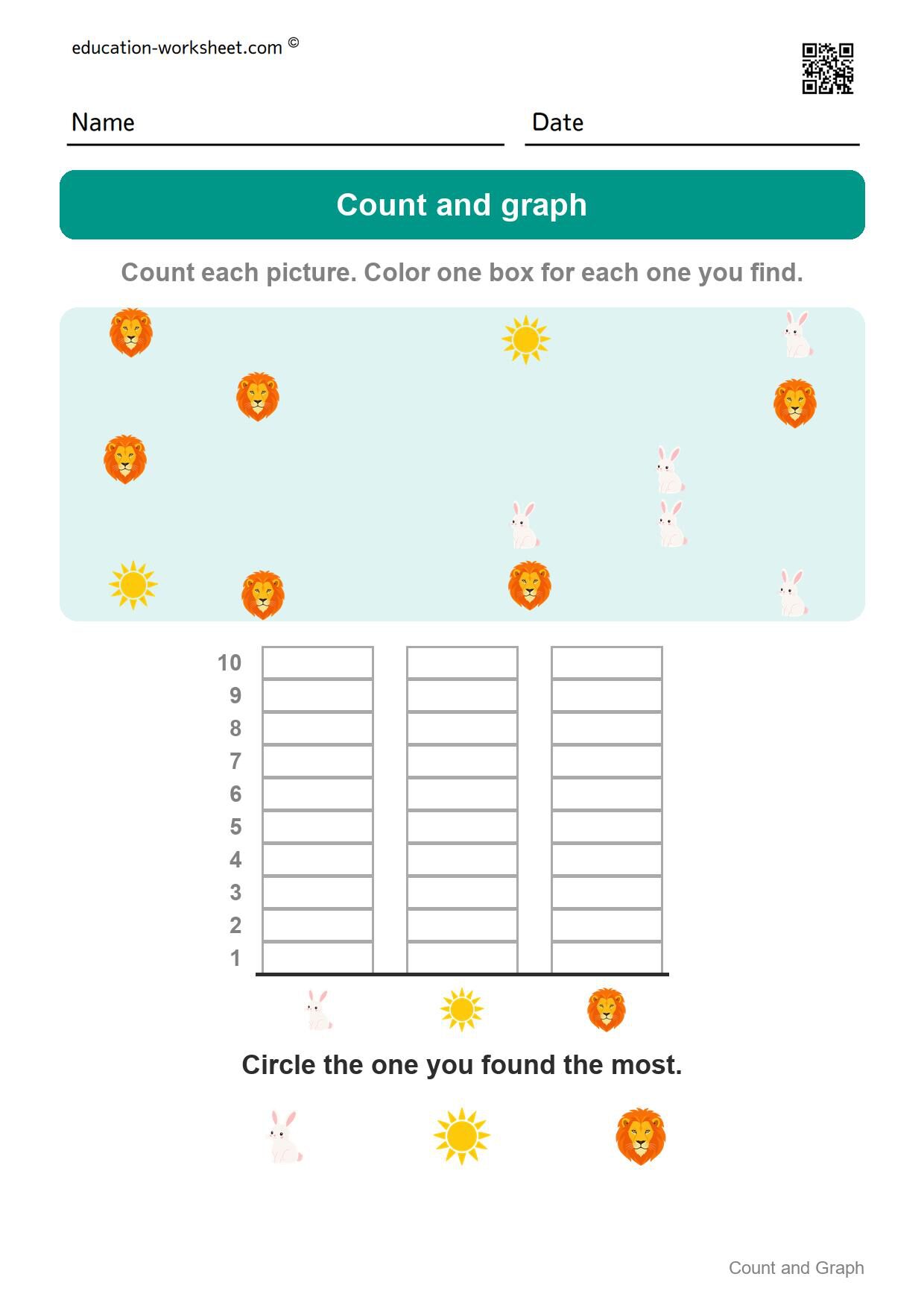 Count and graph (Set 4) - Free Count and Graph Worksheets for Kindergarten - Picture Graphs