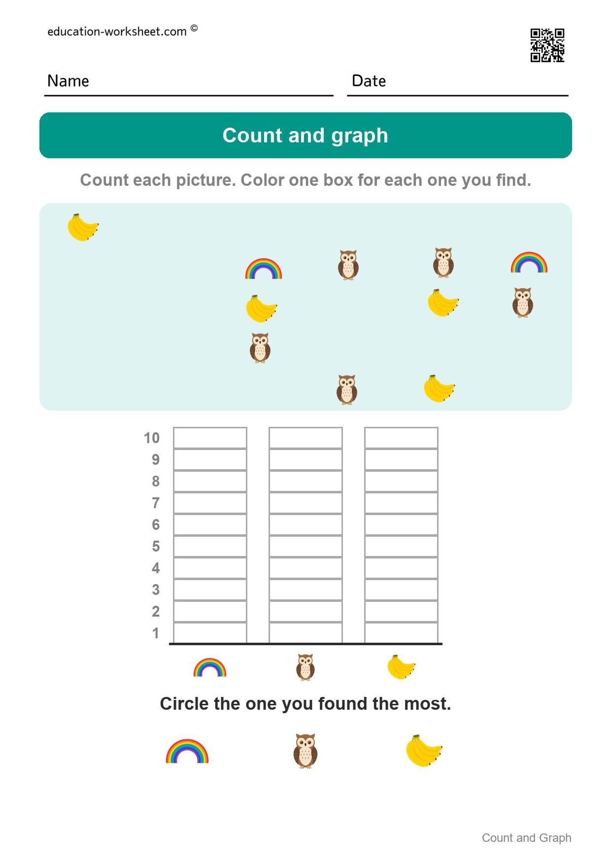 Count and graph (Set 5) - Free Count and Graph Worksheets for Kindergarten - Picture Graphs