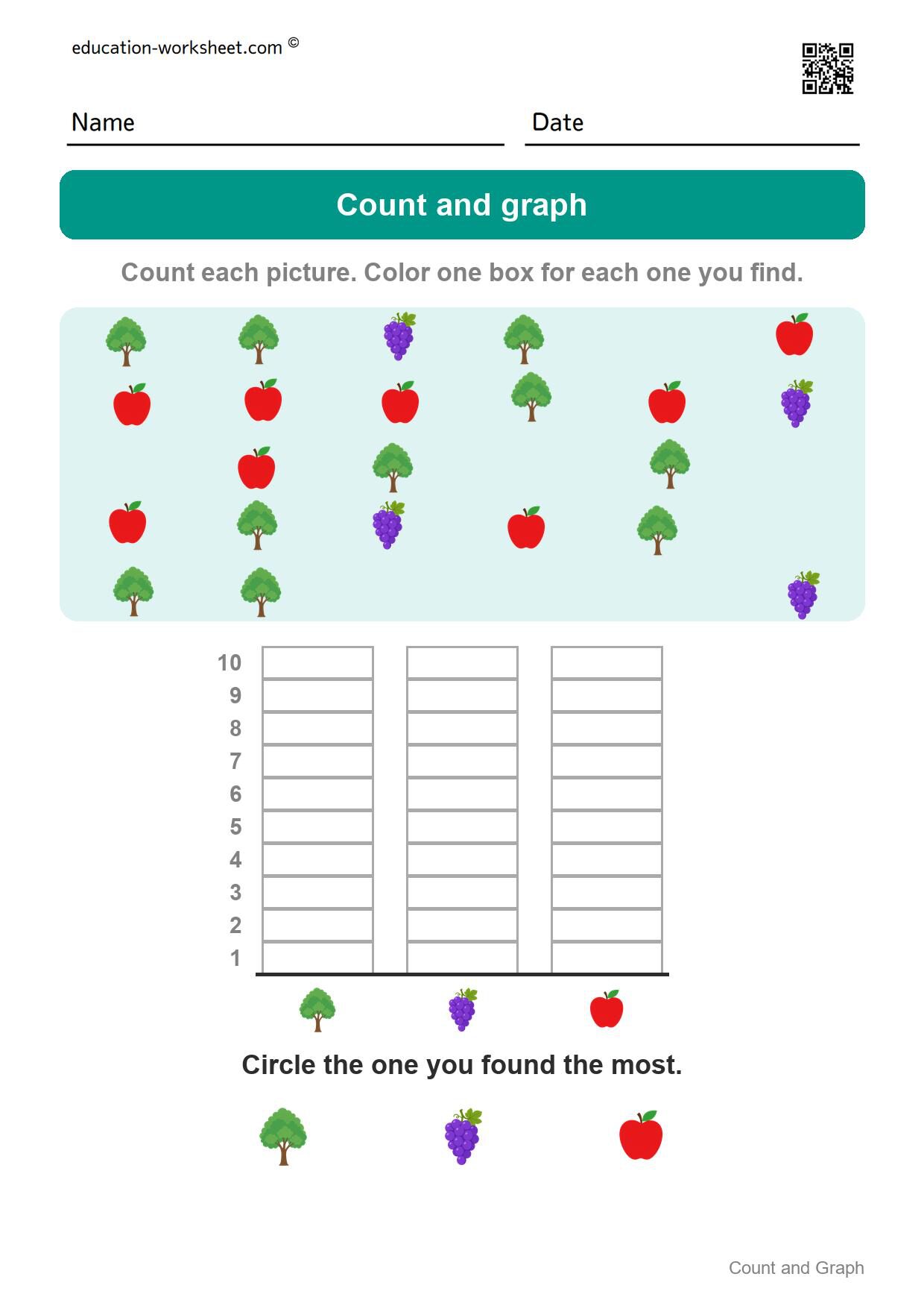 Count and graph (Set 6) - Free Count and Graph Worksheets for Kindergarten - Picture Graphs