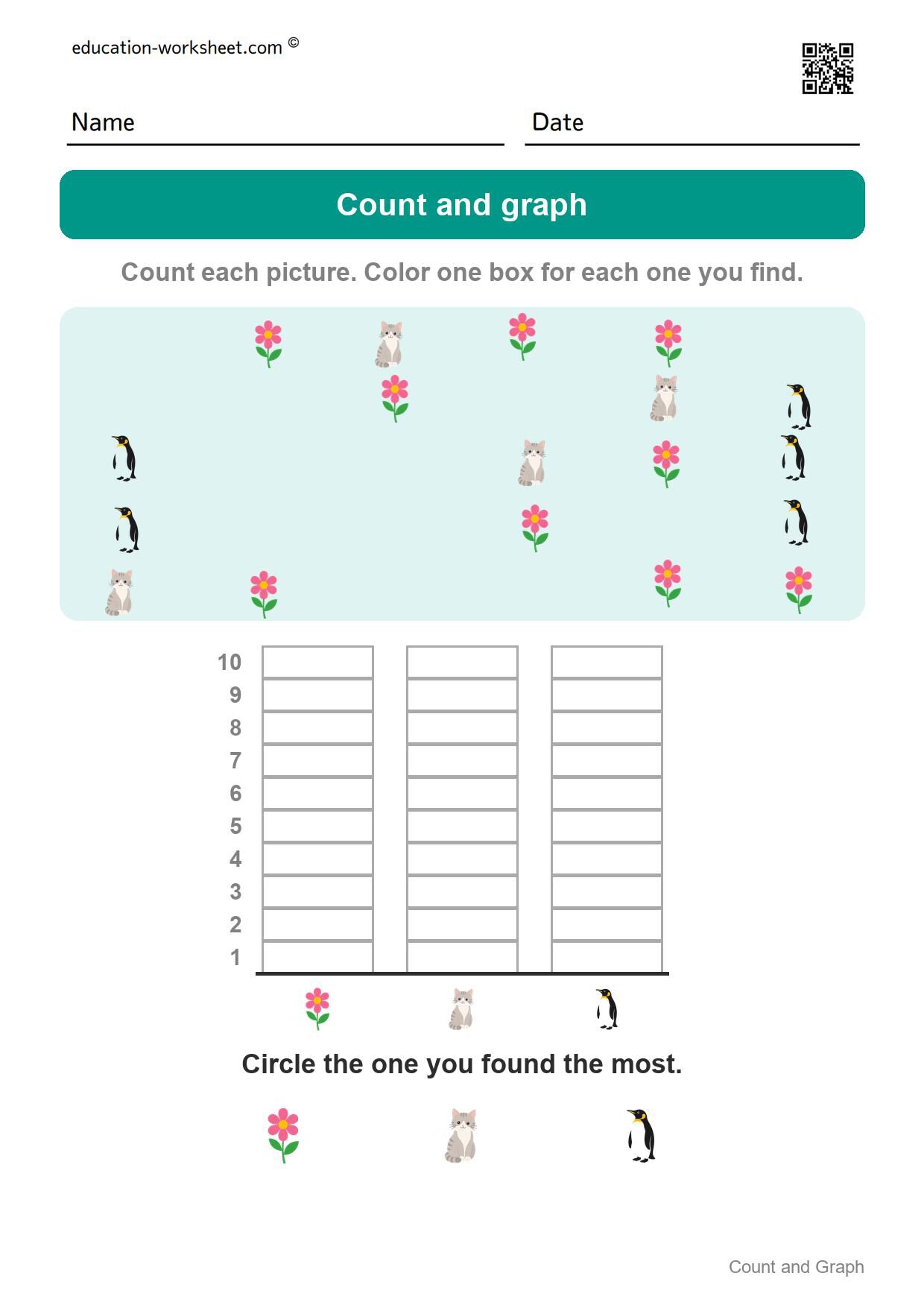 Count and graph (Set 7) - Free Count and Graph Worksheets for Kindergarten - Picture Graphs