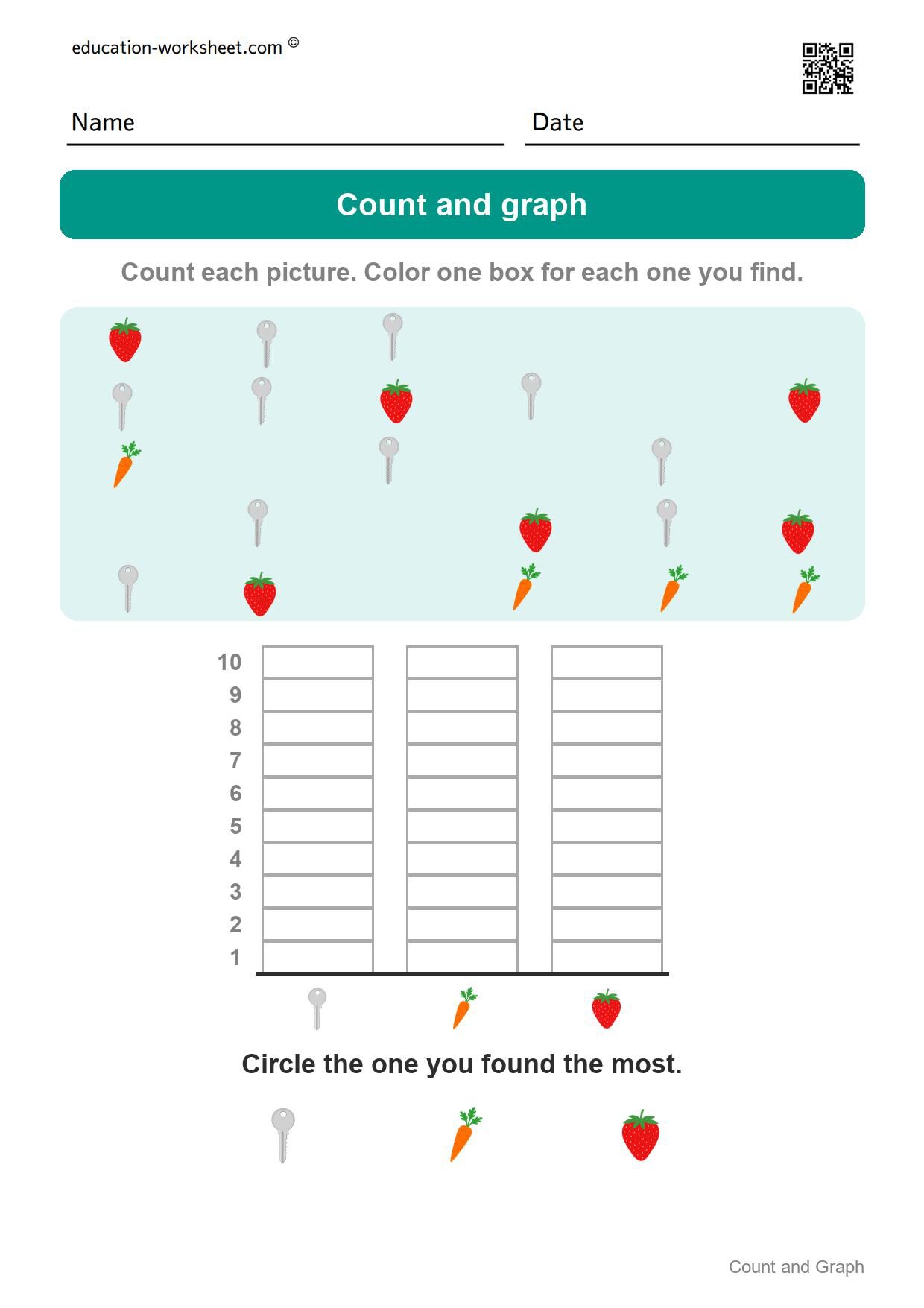 Count and graph (Set 9) - Free Count and Graph Worksheets for Kindergarten - Picture Graphs