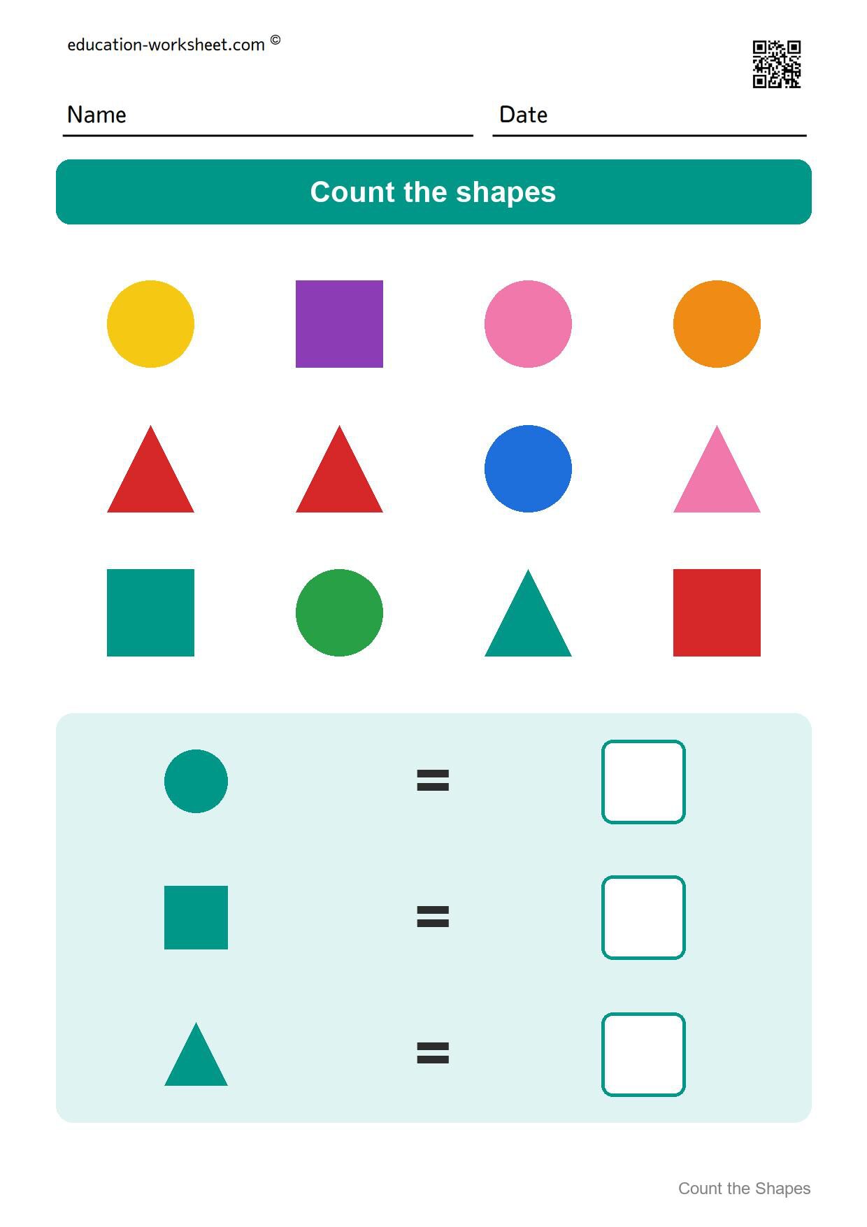 Count the shapes (Set 1) - Free Count the Shapes Worksheets for Kindergarten