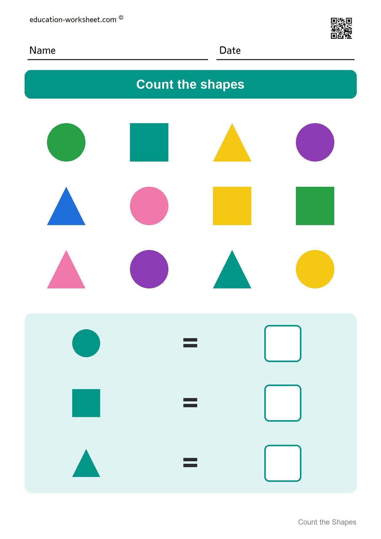 Count the shapes (Set 10) - Free Count the Shapes Worksheets for Kindergarten
