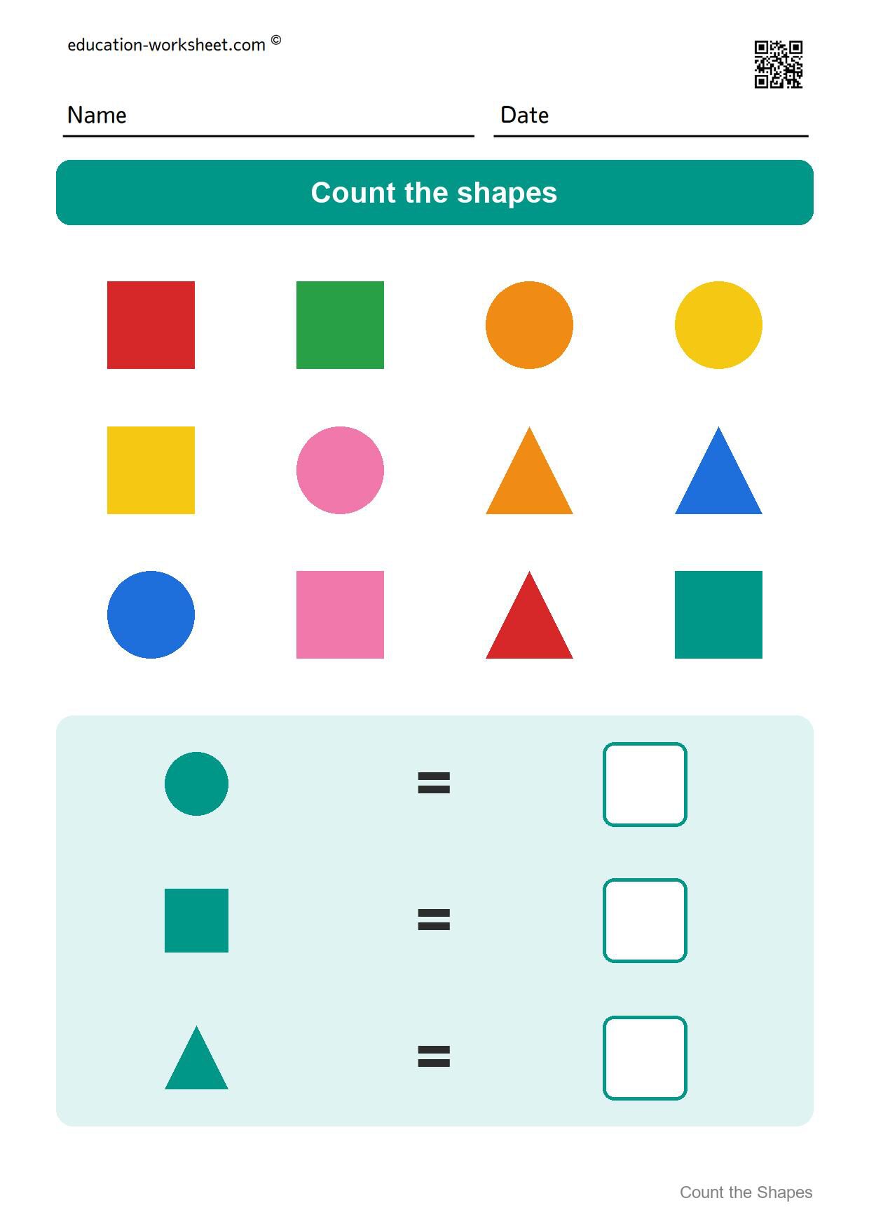 Count the shapes (Set 2) - Free Count the Shapes Worksheets for Kindergarten