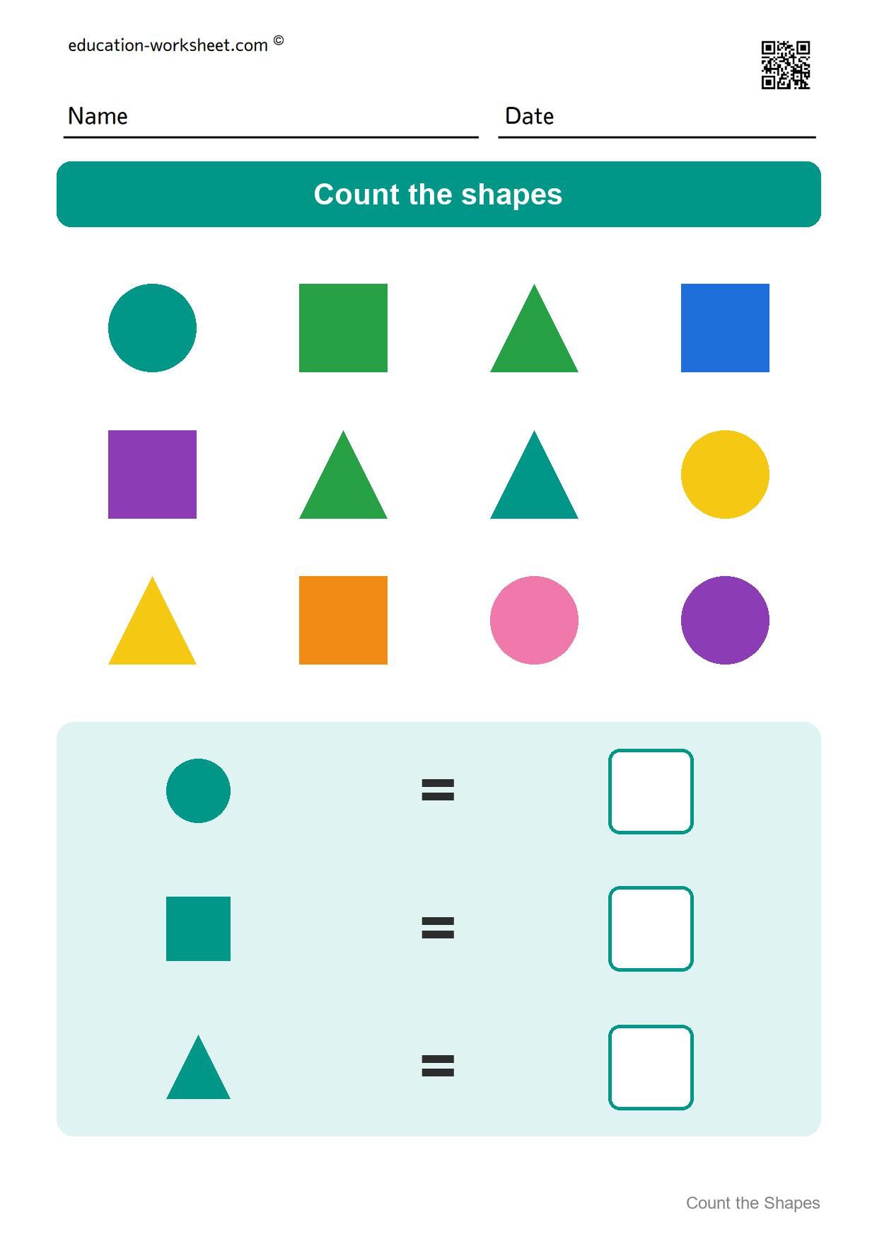 Count the shapes (Set 3) - Free Count the Shapes Worksheets for Kindergarten