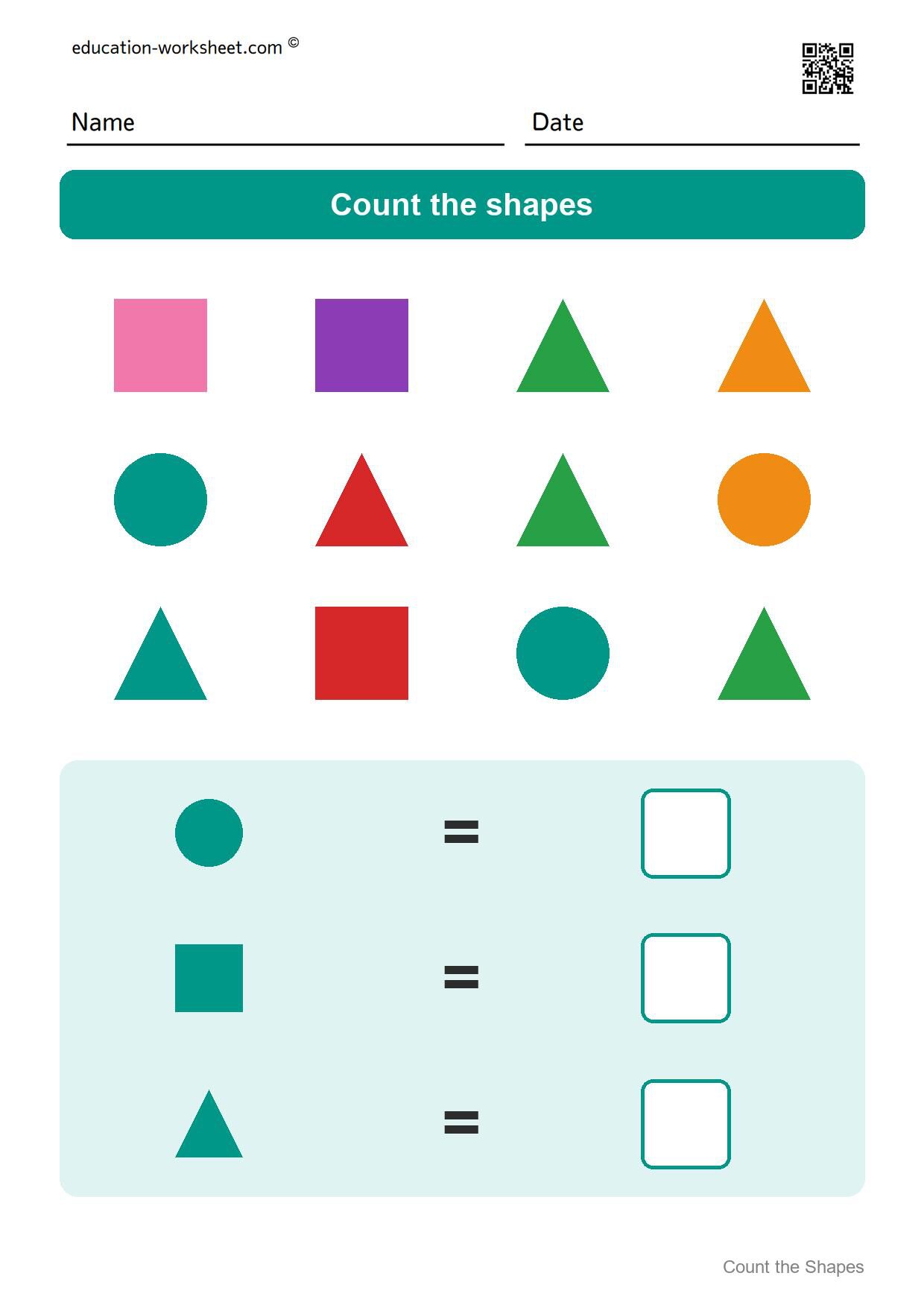 Count the shapes (Set 4) - Free Count the Shapes Worksheets for Kindergarten