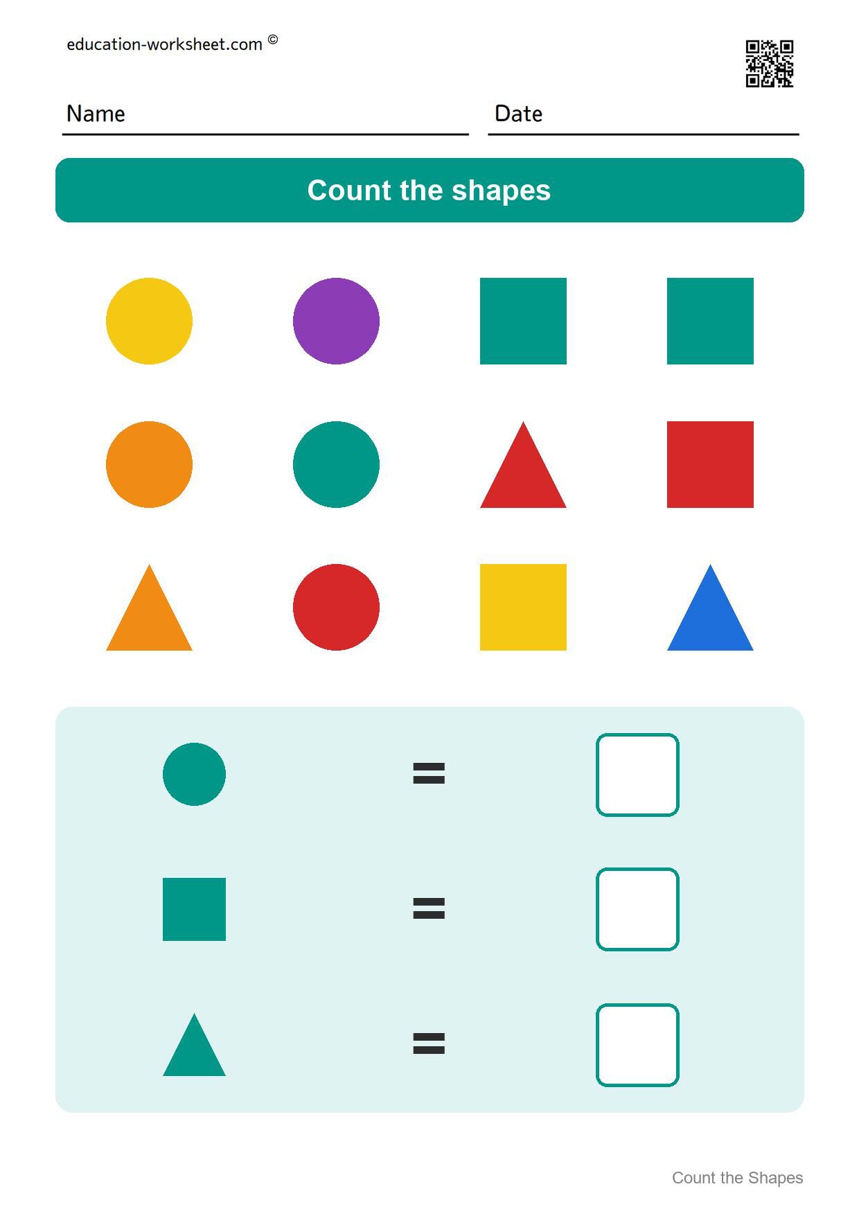 Count the shapes (Set 5) - Free Count the Shapes Worksheets for Kindergarten