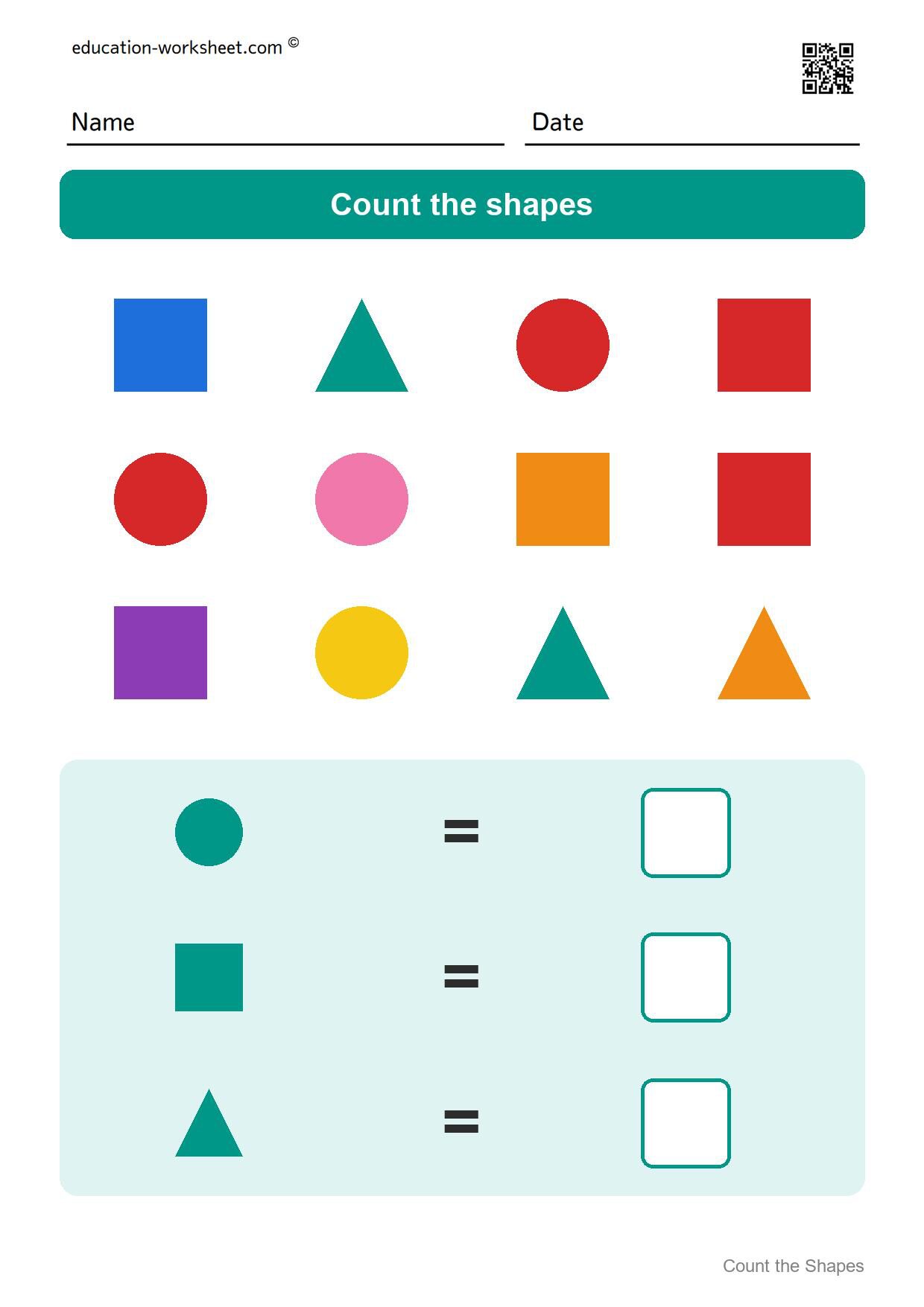 Count the shapes (Set 6) - Free Count the Shapes Worksheets for Kindergarten