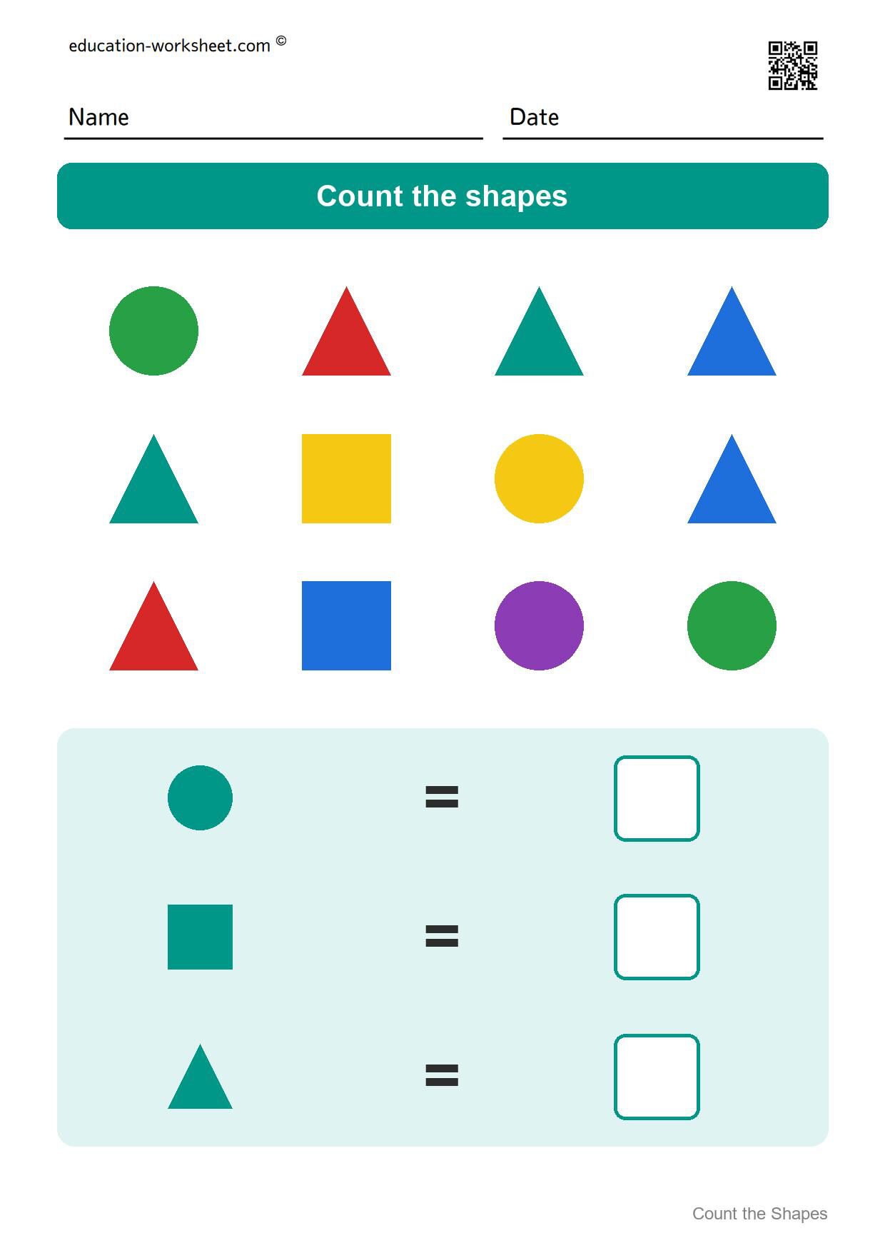Count the shapes (Set 7) - Free Count the Shapes Worksheets for Kindergarten