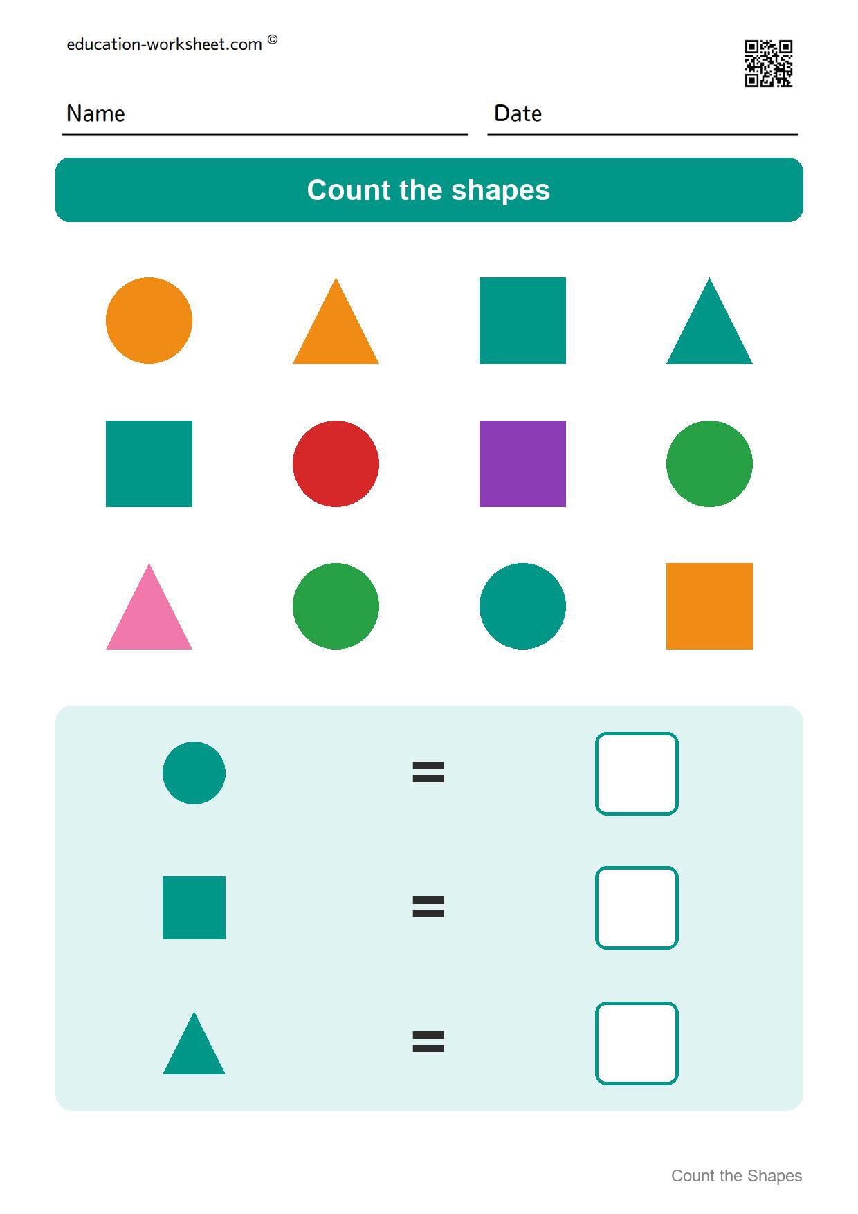 Count the shapes (Set 8) - Free Count the Shapes Worksheets for Kindergarten