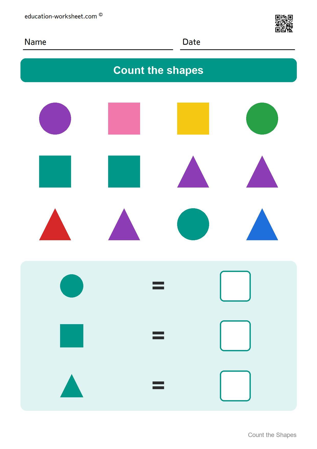 Count the shapes (Set 9) - Free Count the Shapes Worksheets for Kindergarten