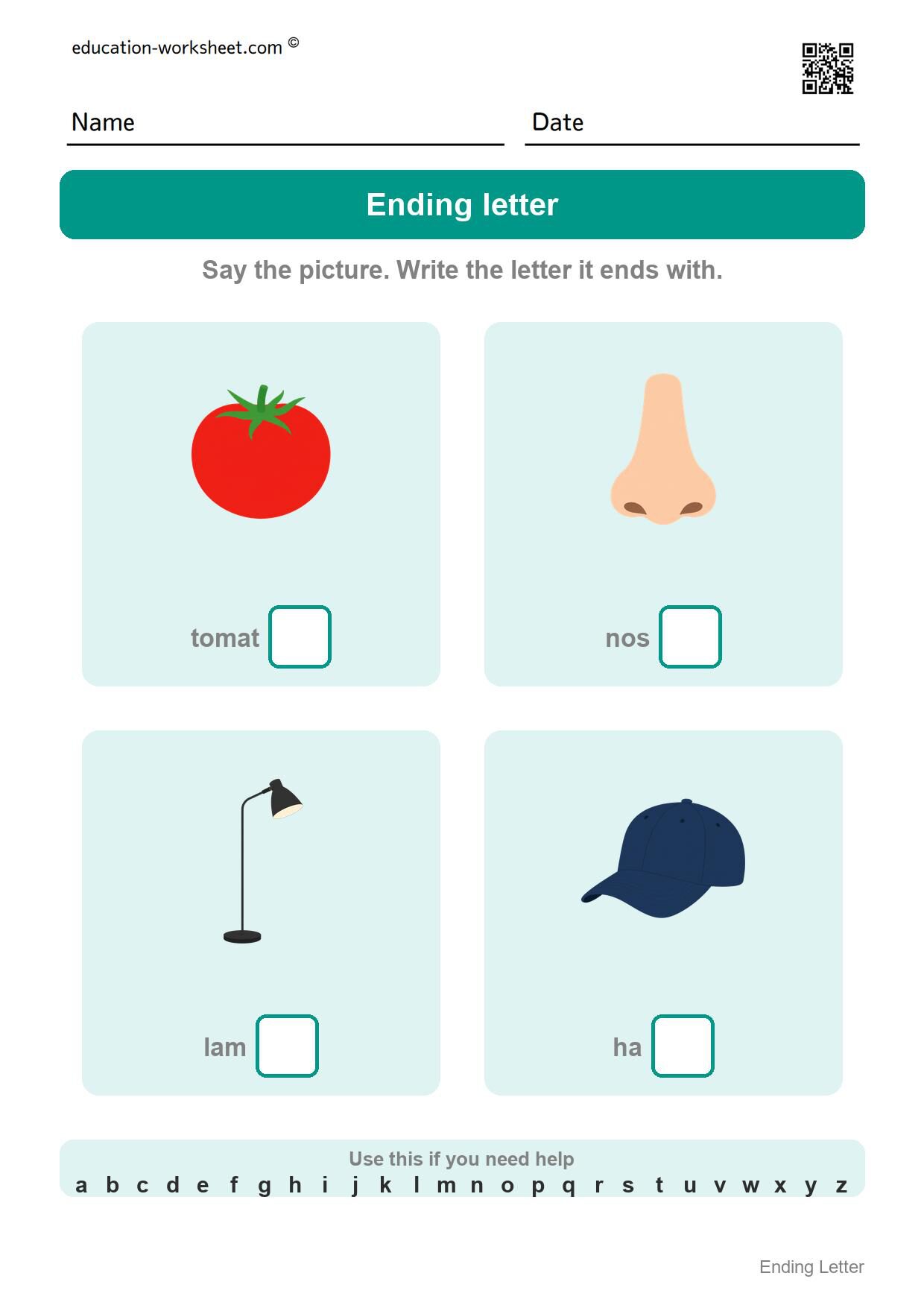 Write the ending letter (Set 1) - Free Ending Letter Worksheets for Kindergarten - Write the Last Letter