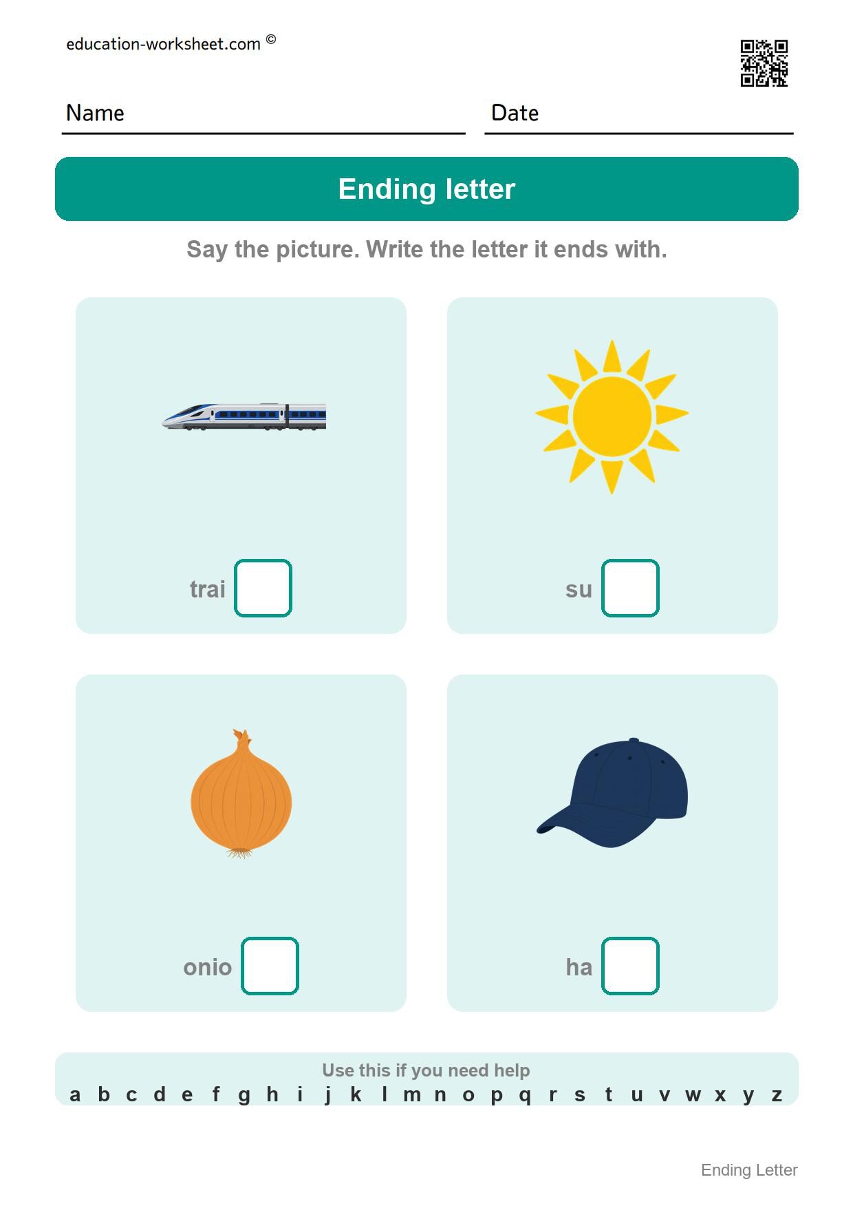 Write the ending letter (Set 10) - Free Ending Letter Worksheets for Kindergarten - Write the Last Letter