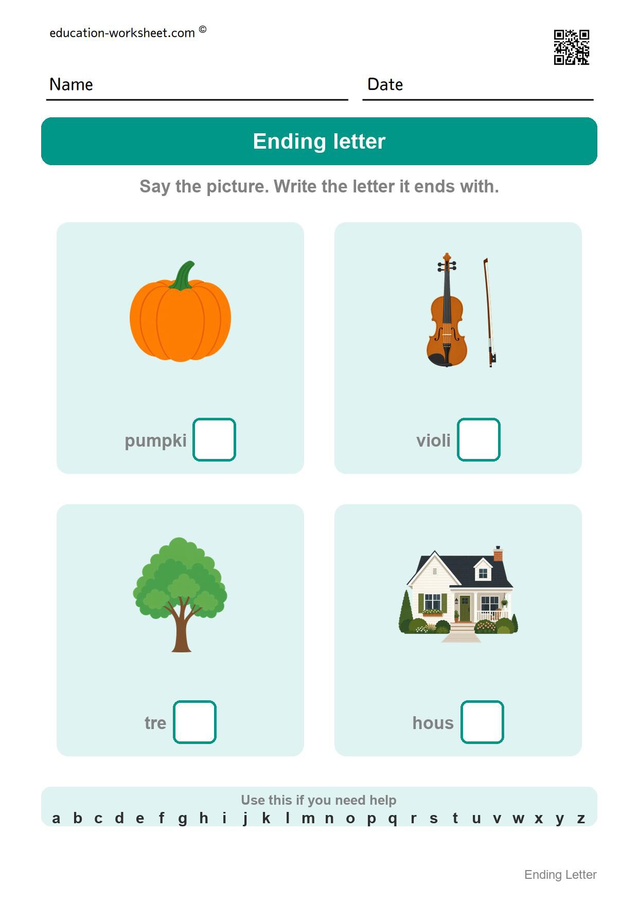 Write the ending letter (Set 4) - Free Ending Letter Worksheets for Kindergarten - Write the Last Letter