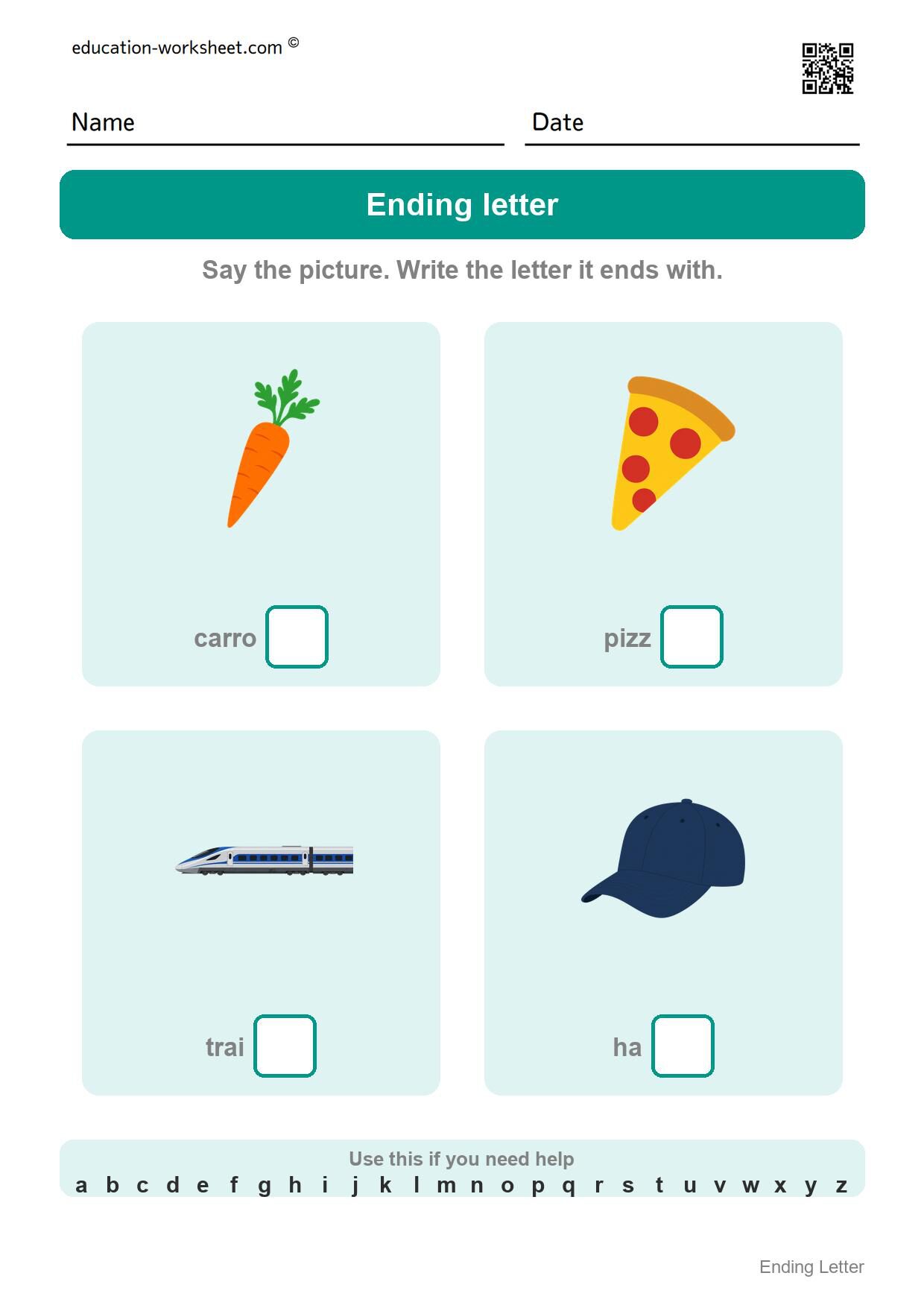 Write the ending letter (Set 5) - Free Ending Letter Worksheets for Kindergarten - Write the Last Letter