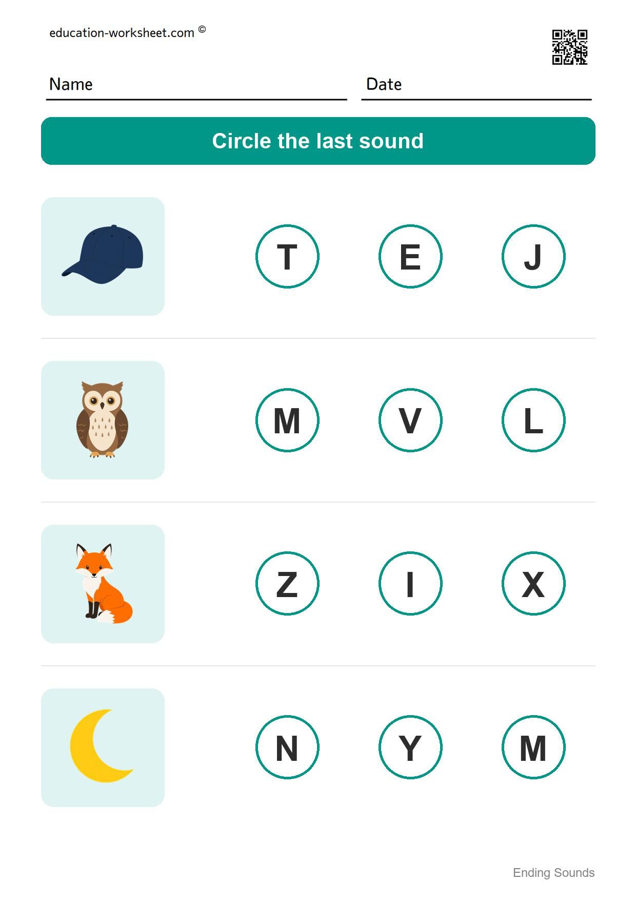 Ending sounds (Set 2) - Free Ending Sounds Worksheets for Kindergarten - Phonics