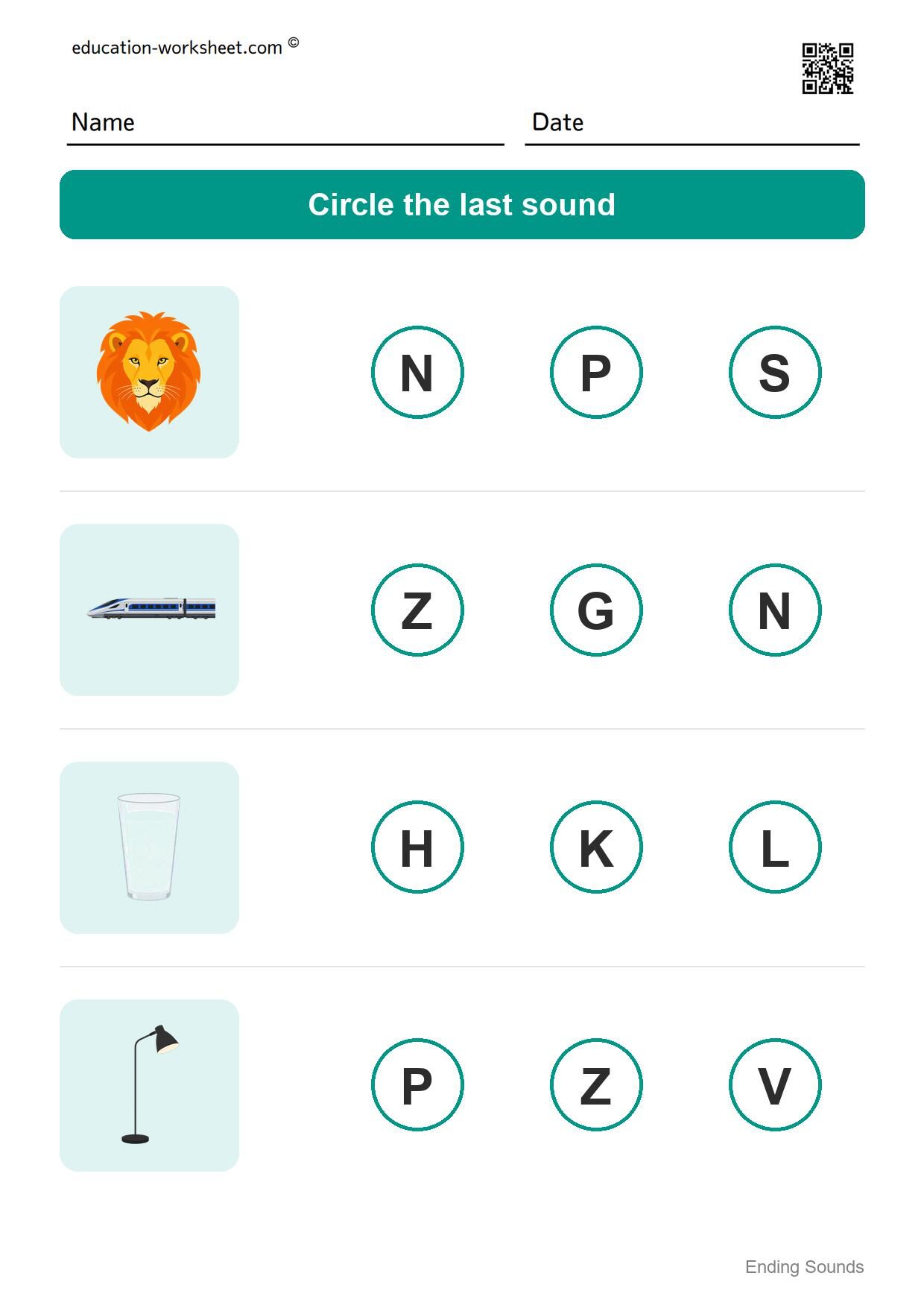 Ending sounds (Set 3) - Free Ending Sounds Worksheets for Kindergarten - Phonics