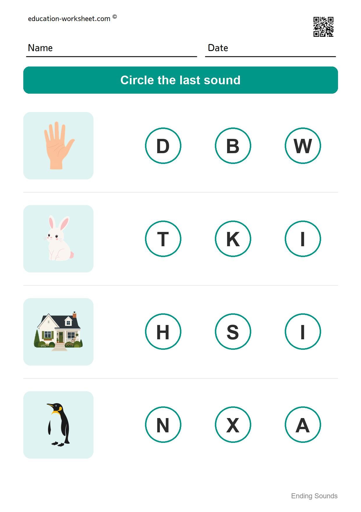 Ending sounds (Set 4) - Free Ending Sounds Worksheets for Kindergarten - Phonics