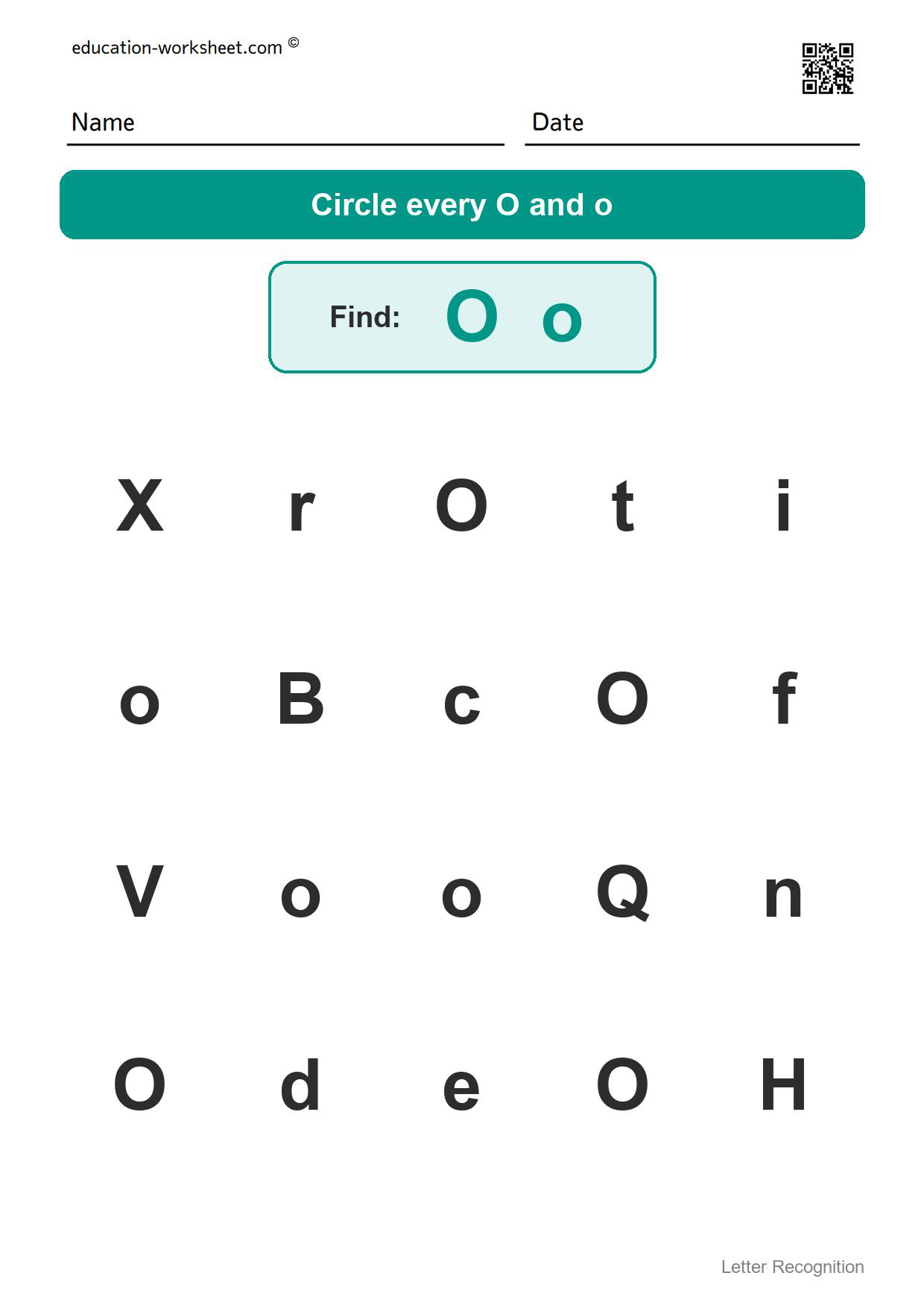 Find the letter Oo - Free Find the Letter Worksheets for Kindergarten - Letter Recognition