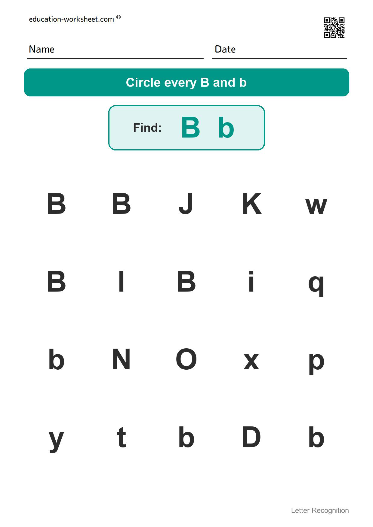 Find the letter Bb - Free Find the Letter Worksheets for Kindergarten - Letter Recognition