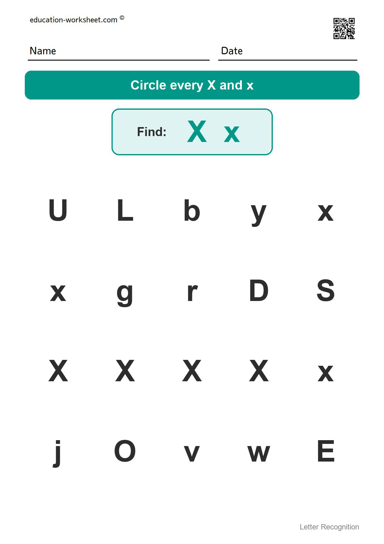 Find the letter Xx - Free Find the Letter Worksheets for Kindergarten - Letter Recognition