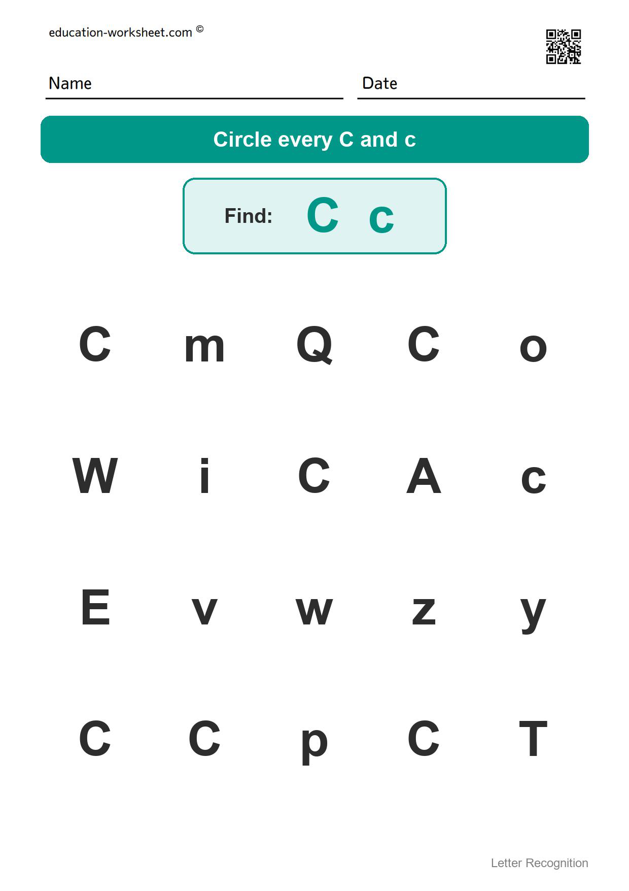 Find the letter Cc - Free Find the Letter Worksheets for Kindergarten - Letter Recognition