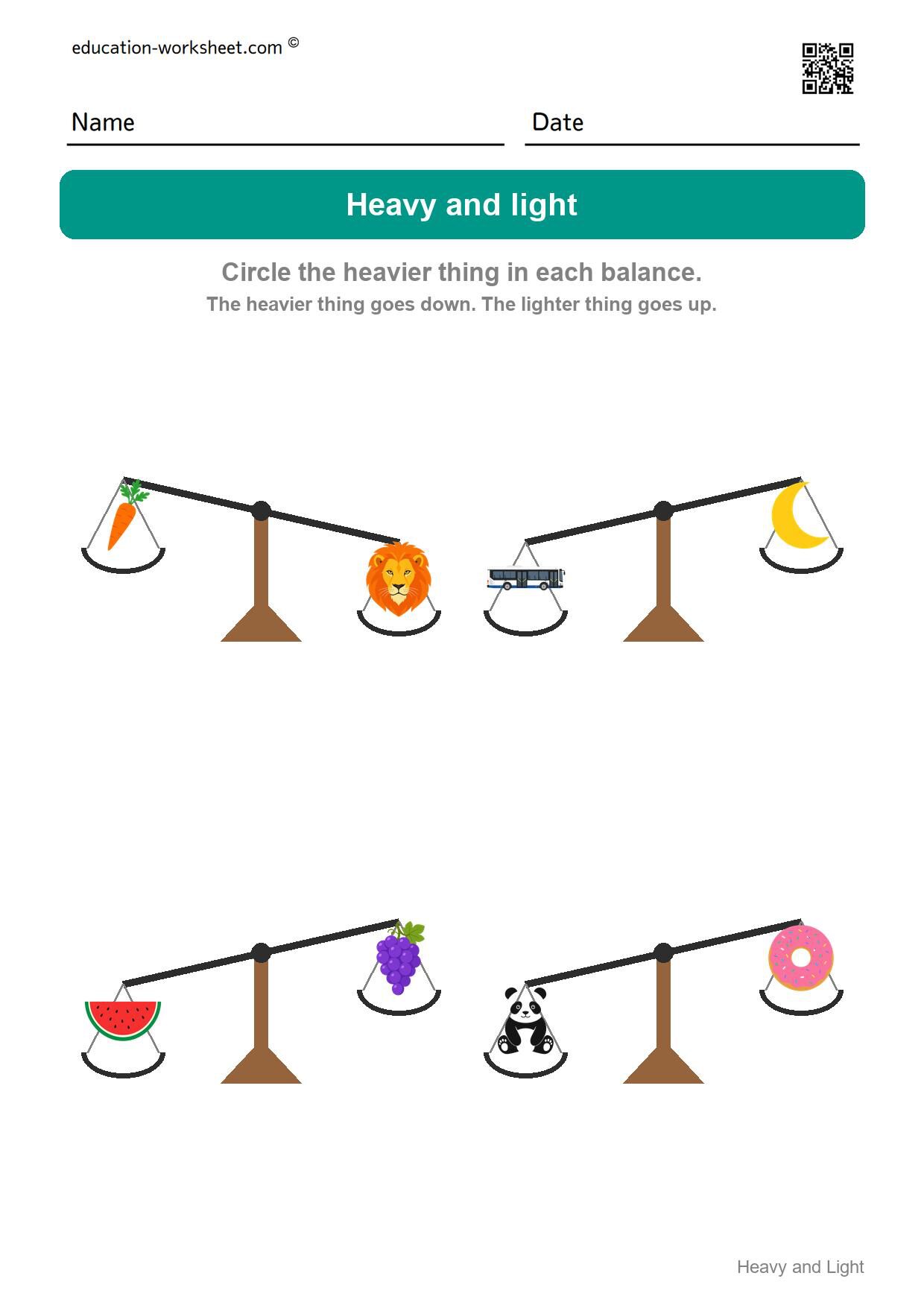 Circle the heavier thing (Set 2) - Free Heavy and Light Worksheets for Kindergarten - Compare Weight