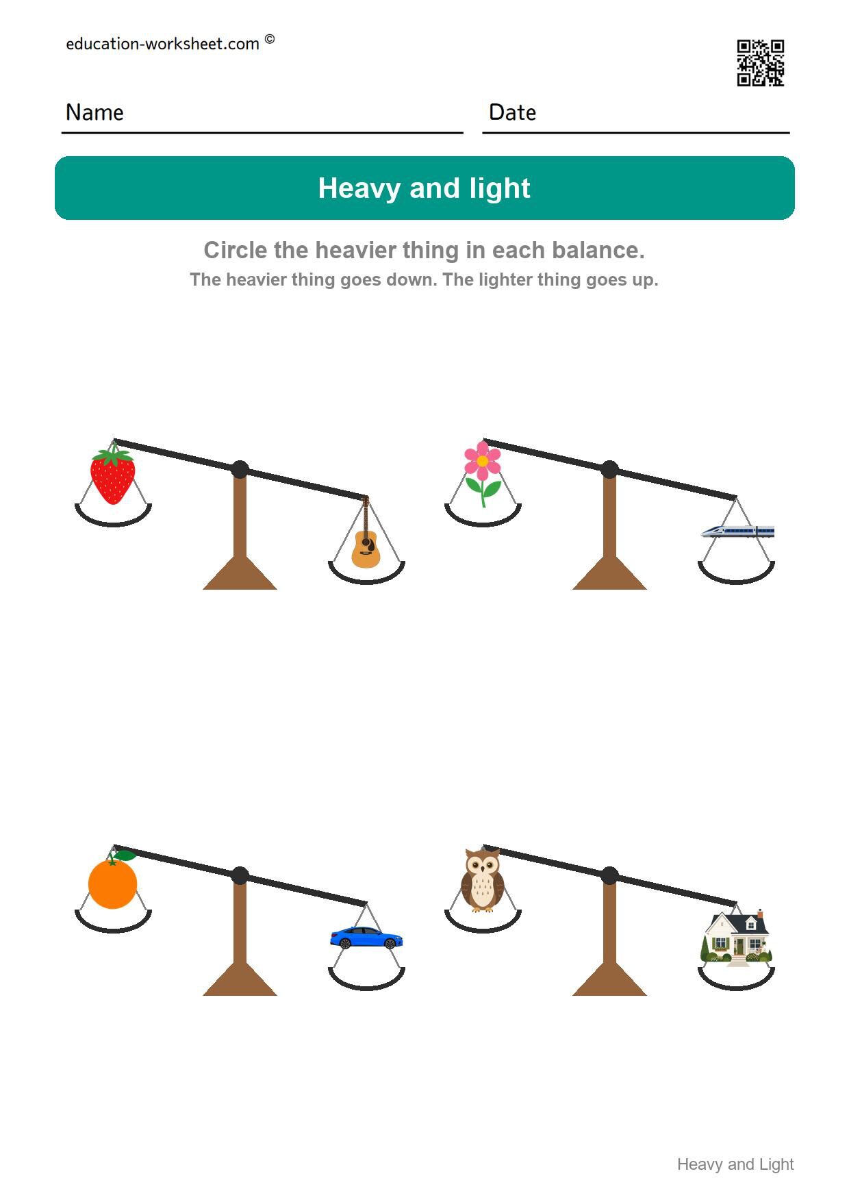 Circle the heavier thing (Set 3) - Free Heavy and Light Worksheets for Kindergarten - Compare Weight