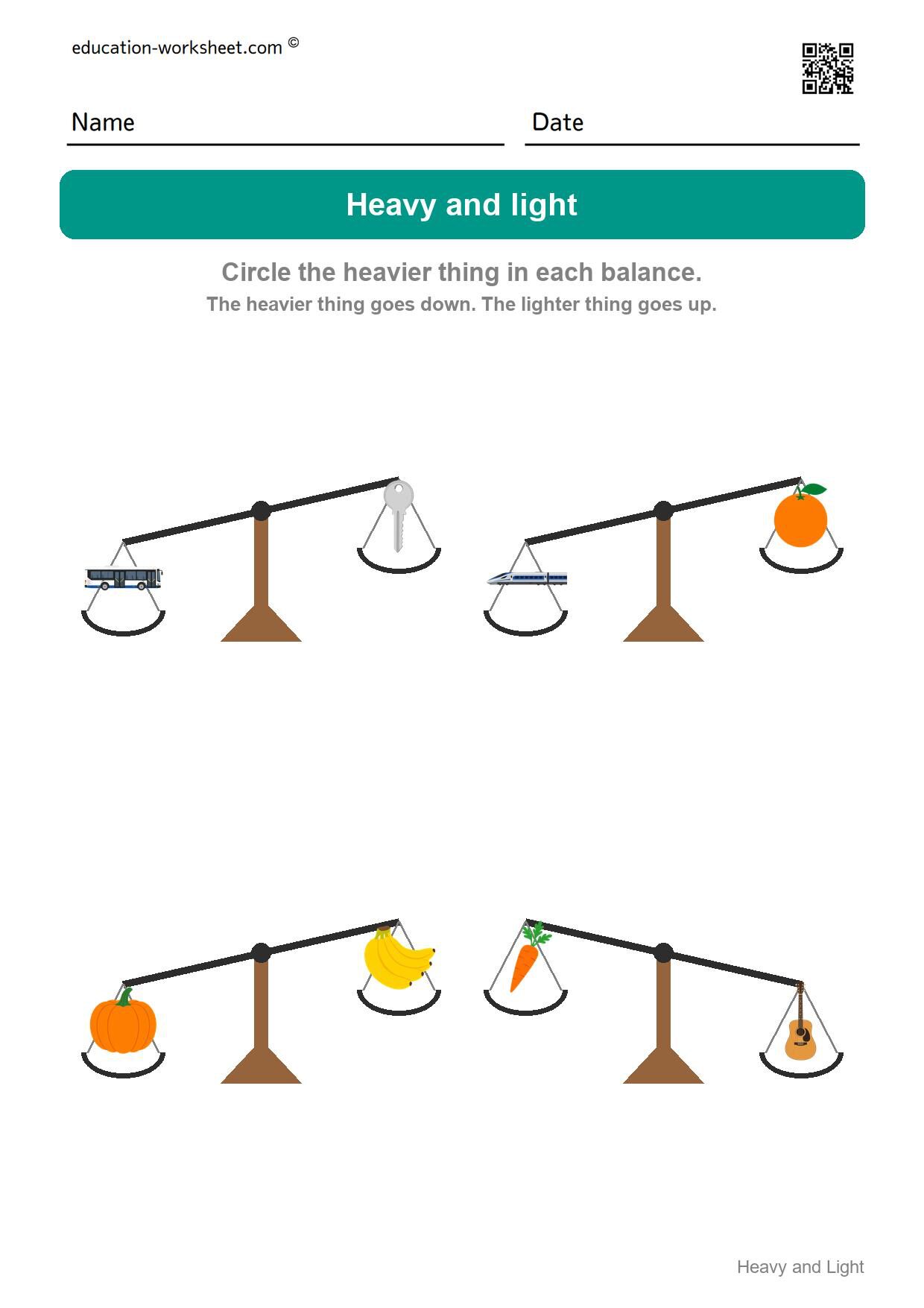 Circle the heavier thing (Set 4) - Free Heavy and Light Worksheets for Kindergarten - Compare Weight