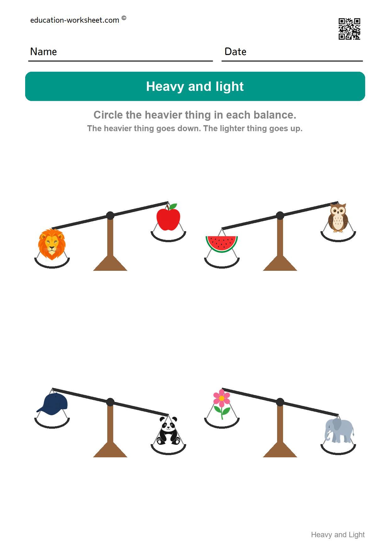 Circle the heavier thing (Set 5) - Free Heavy and Light Worksheets for Kindergarten - Compare Weight