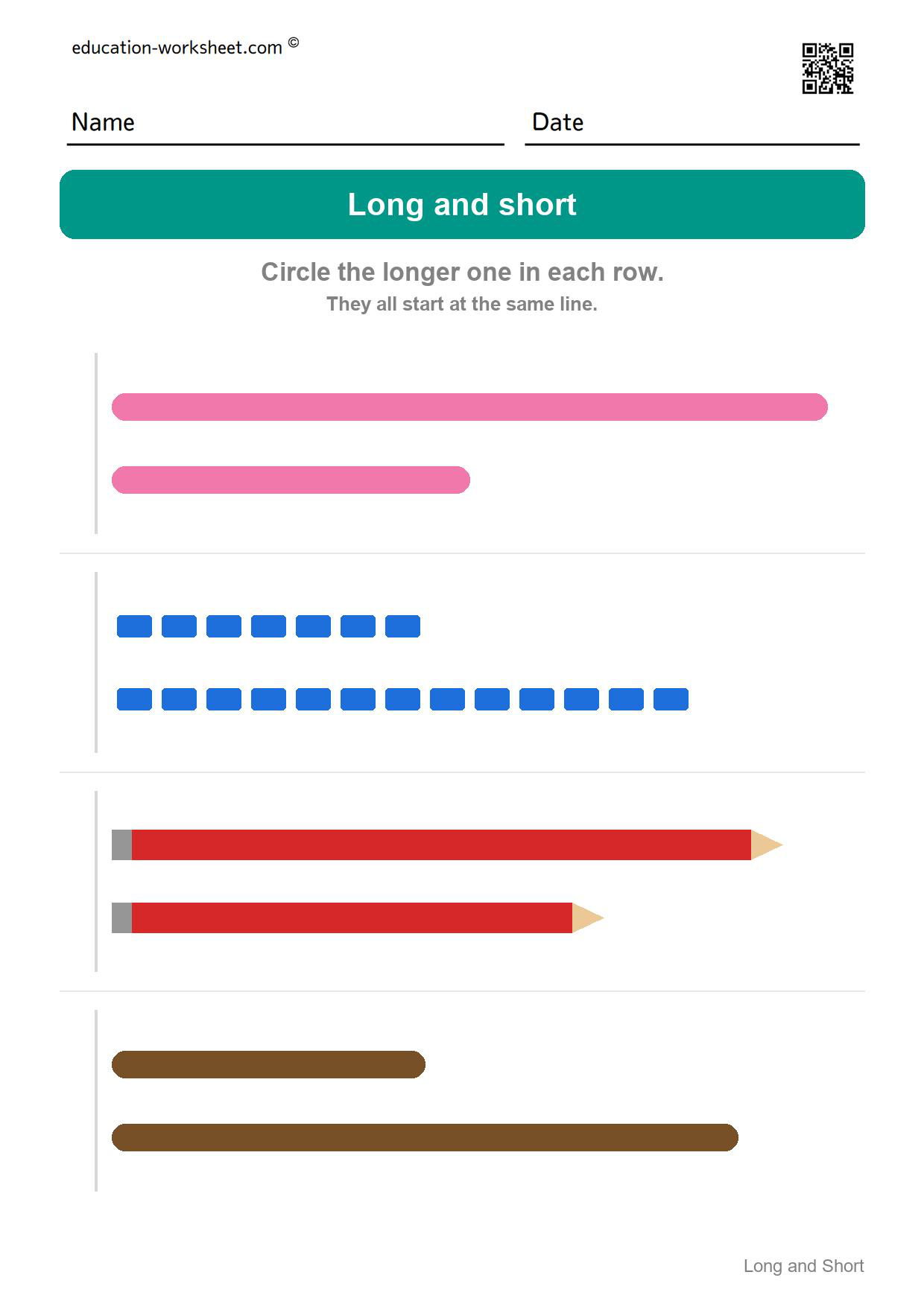 Circle the longer one (Set 2) - Free Long and Short Worksheets for Kindergarten - Compare Lengths