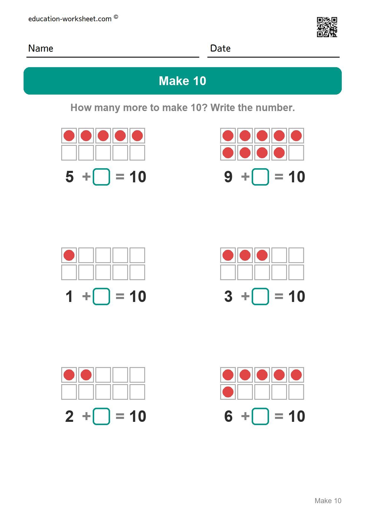 How many more to make 10 (Set 2) - Free Make 10 Worksheets for Kindergarten - Ways to Make Ten with Ten Frames