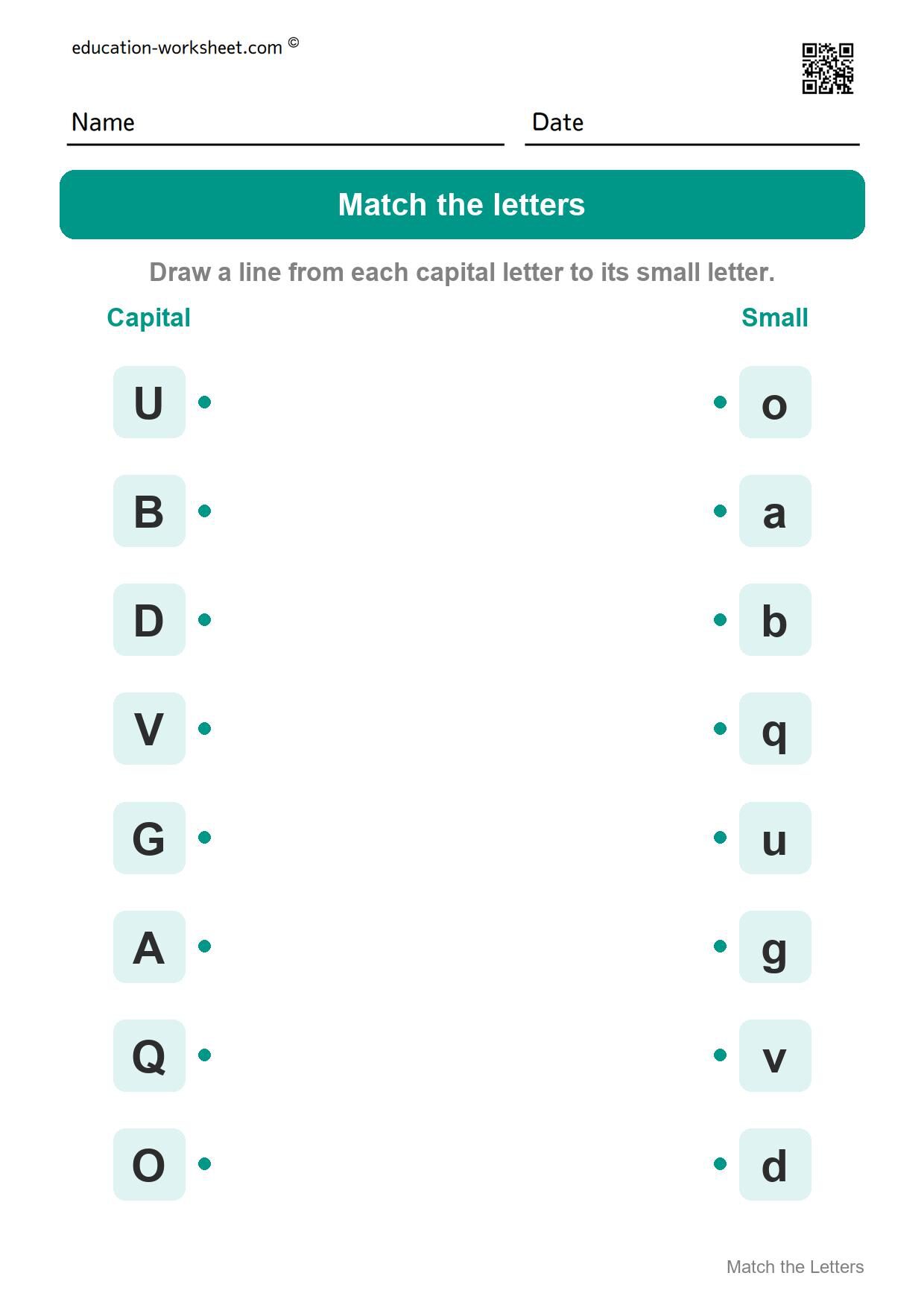 Match capital and small letters (Set 1) - Free Uppercase and Lowercase Letters Worksheets for Kindergarten - Match the Letters