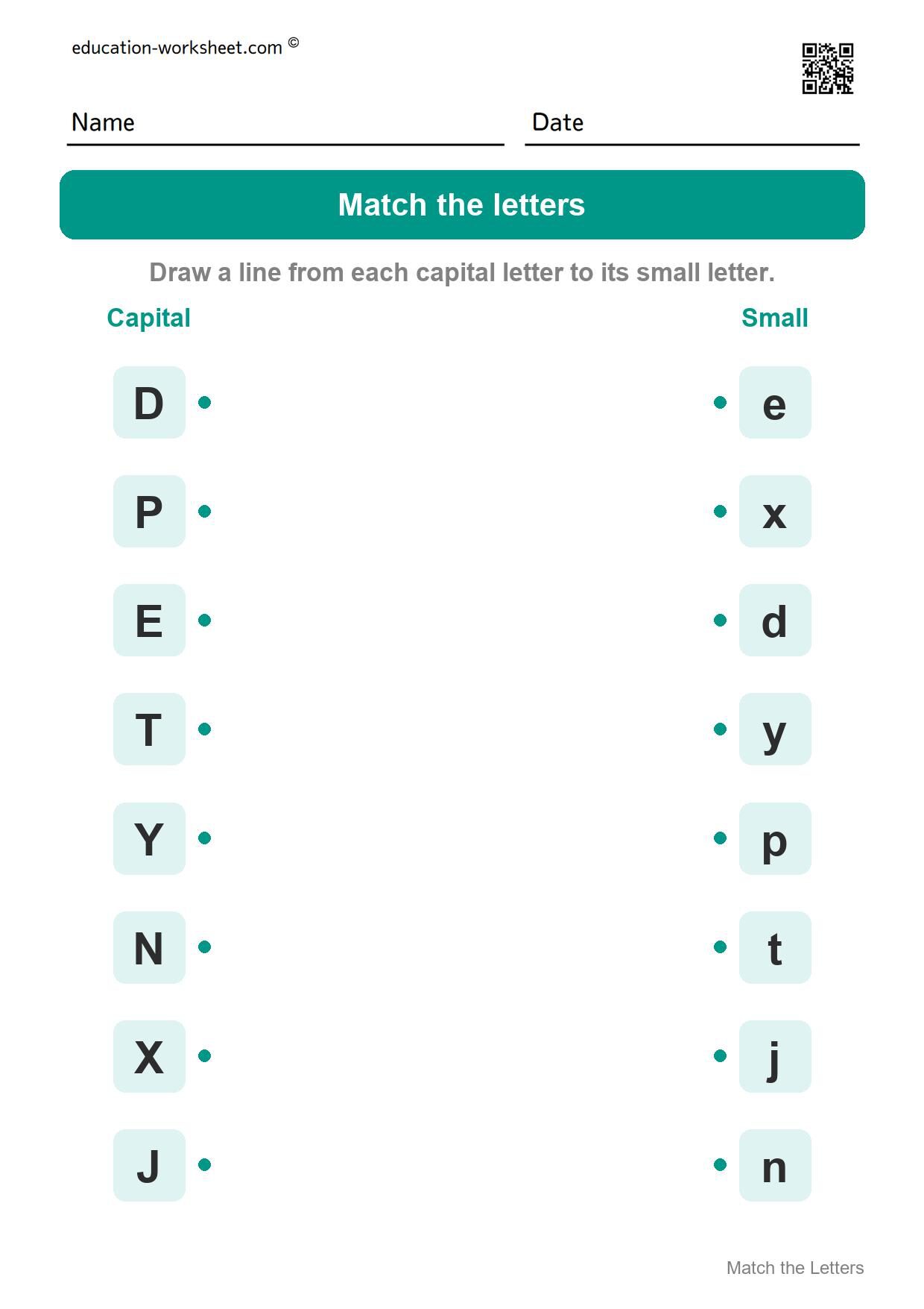 Match capital and small letters (Set 10) - Free Uppercase and Lowercase Letters Worksheets for Kindergarten - Match the Letters