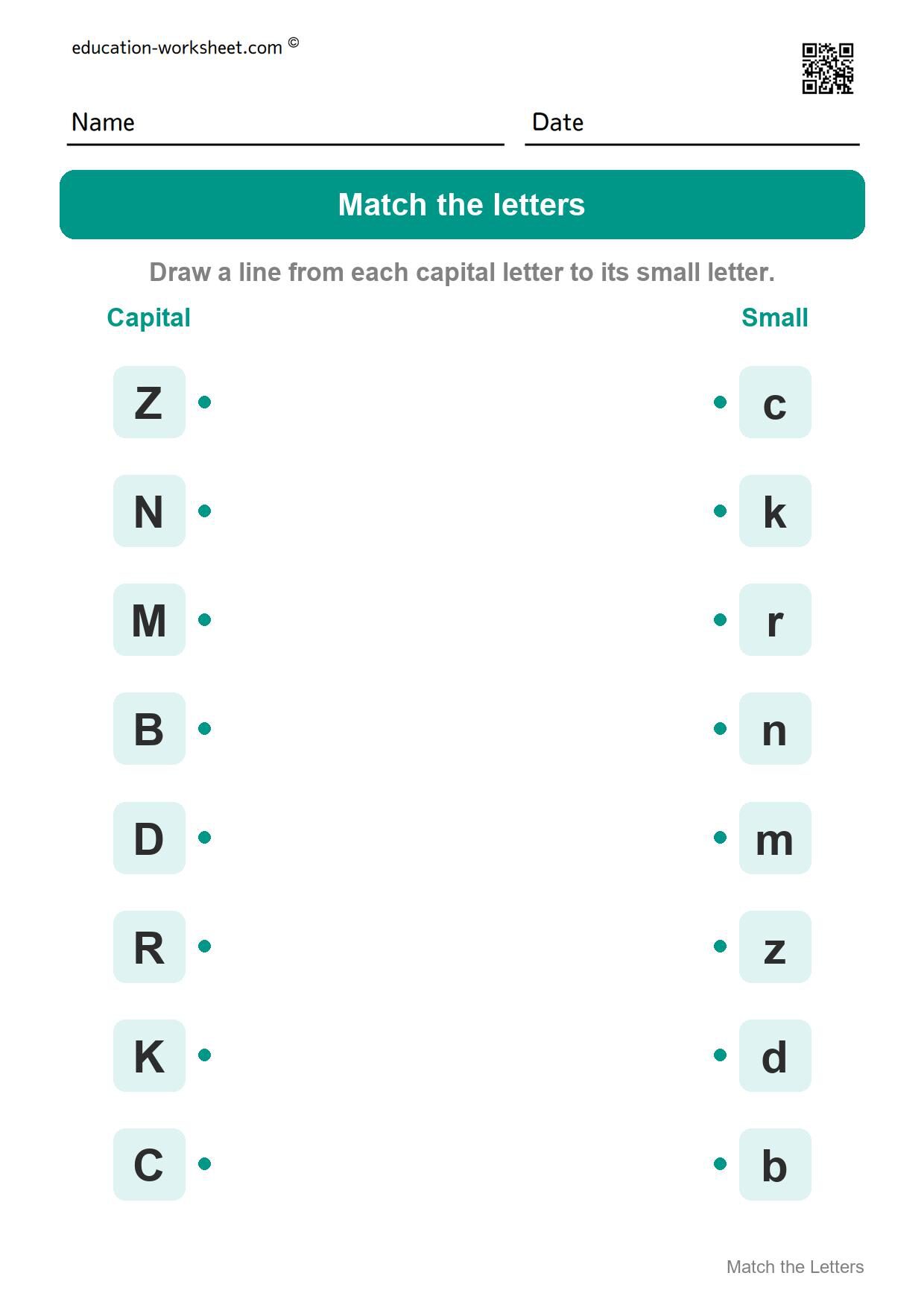 Match capital and small letters (Set 2) - Free Uppercase and Lowercase Letters Worksheets for Kindergarten - Match the Letters
