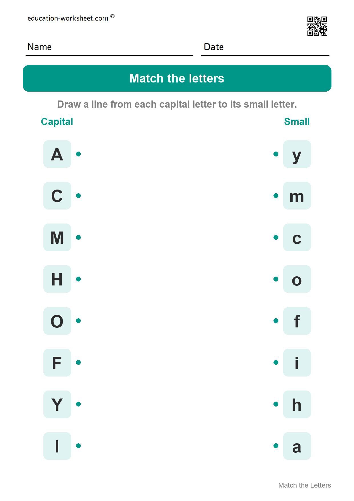 Match capital and small letters (Set 3) - Free Uppercase and Lowercase Letters Worksheets for Kindergarten - Match the Letters