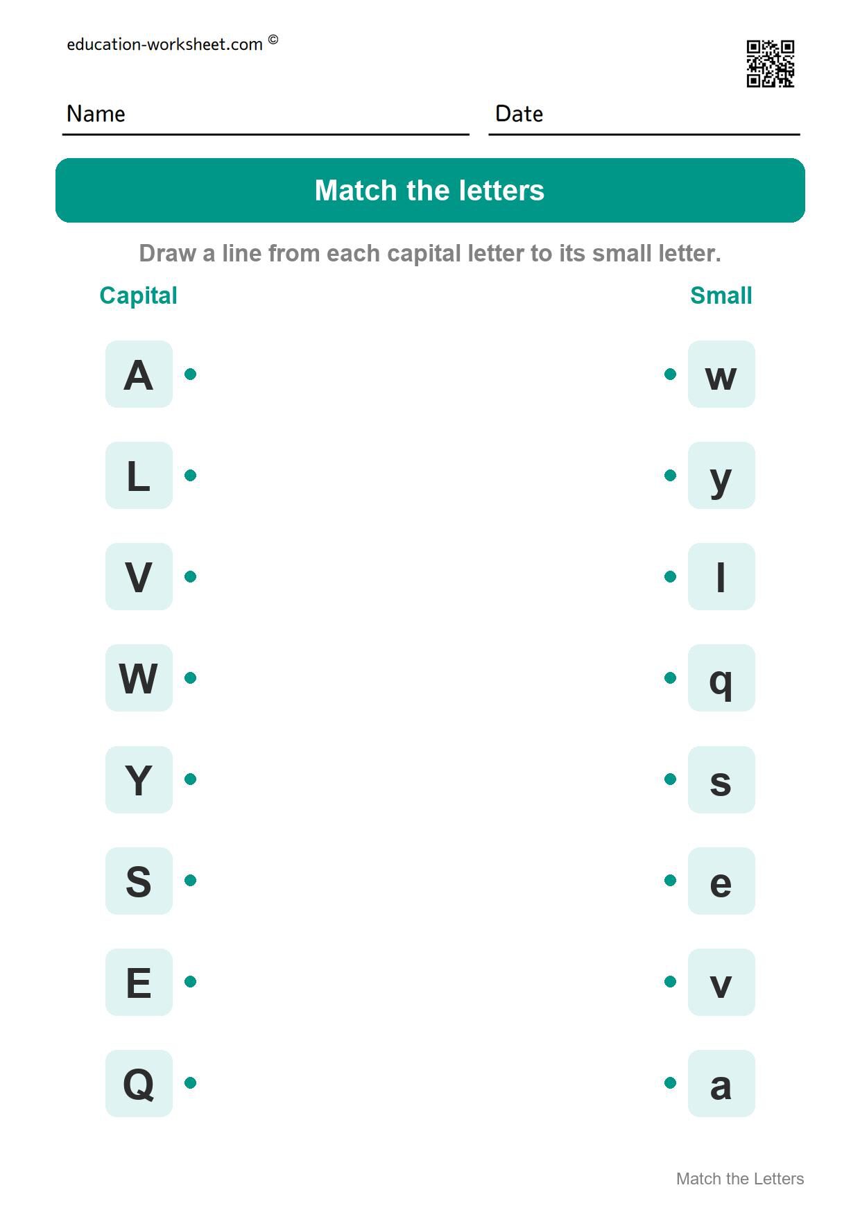 Match capital and small letters (Set 4) - Free Uppercase and Lowercase Letters Worksheets for Kindergarten - Match the Letters