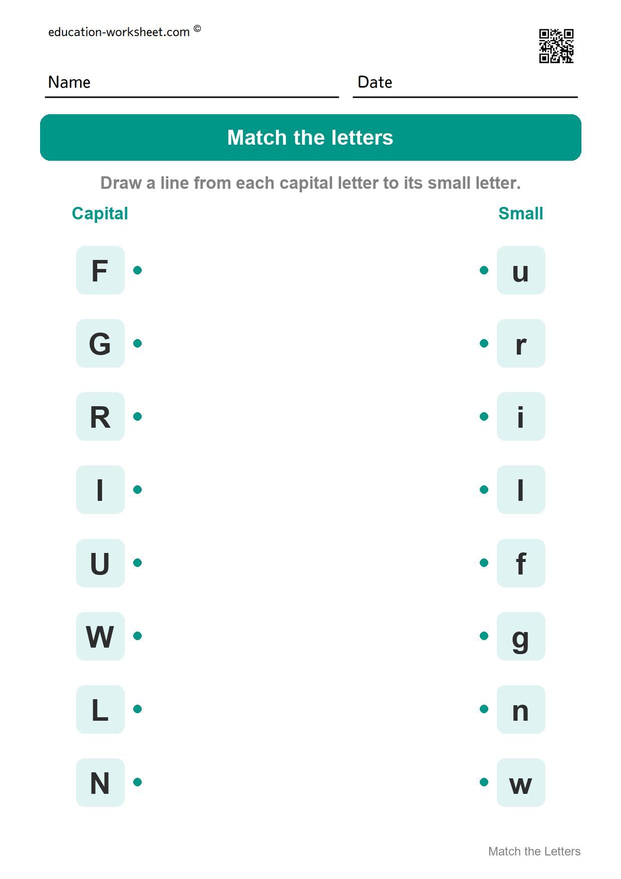 Match capital and small letters (Set 5) - Free Uppercase and Lowercase Letters Worksheets for Kindergarten - Match the Letters