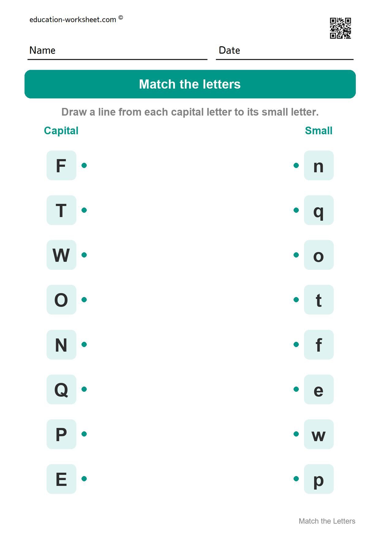 Match capital and small letters (Set 6) - Free Uppercase and Lowercase Letters Worksheets for Kindergarten - Match the Letters