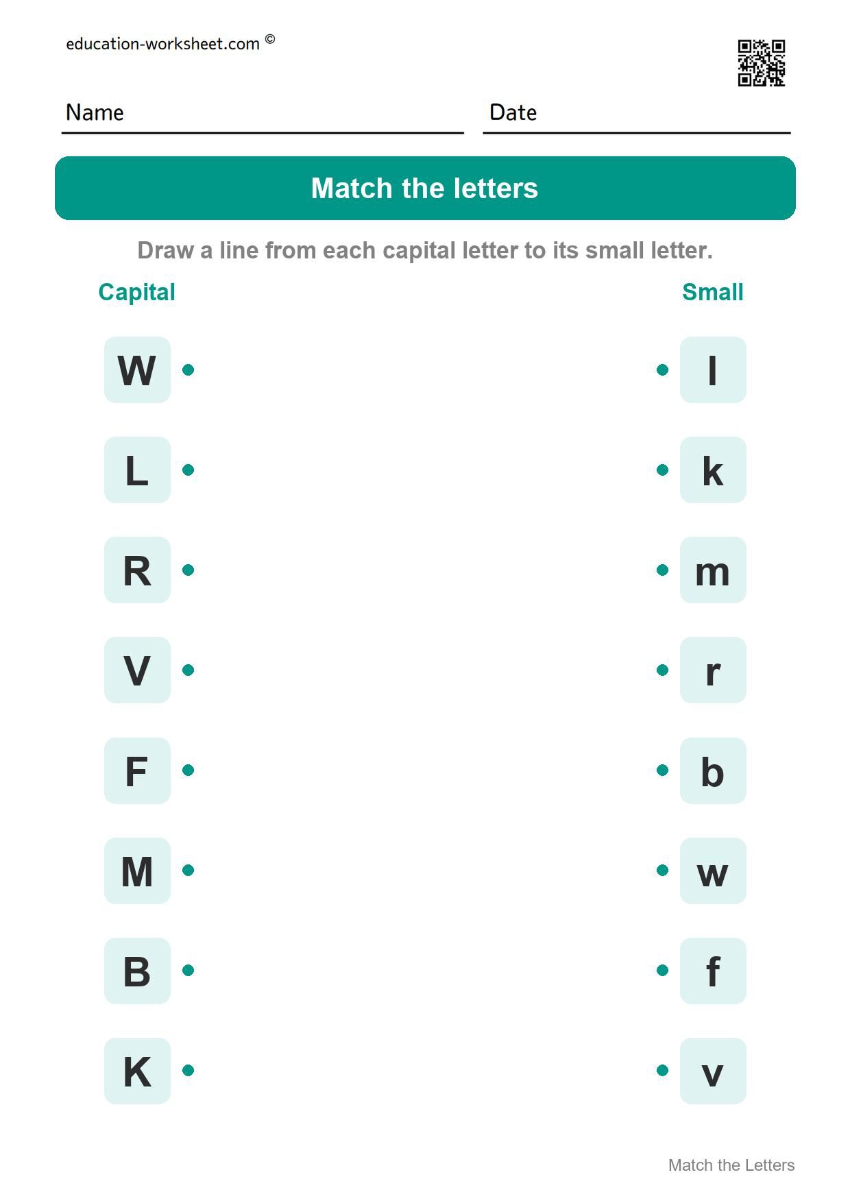 Match capital and small letters (Set 7) - Free Uppercase and Lowercase Letters Worksheets for Kindergarten - Match the Letters