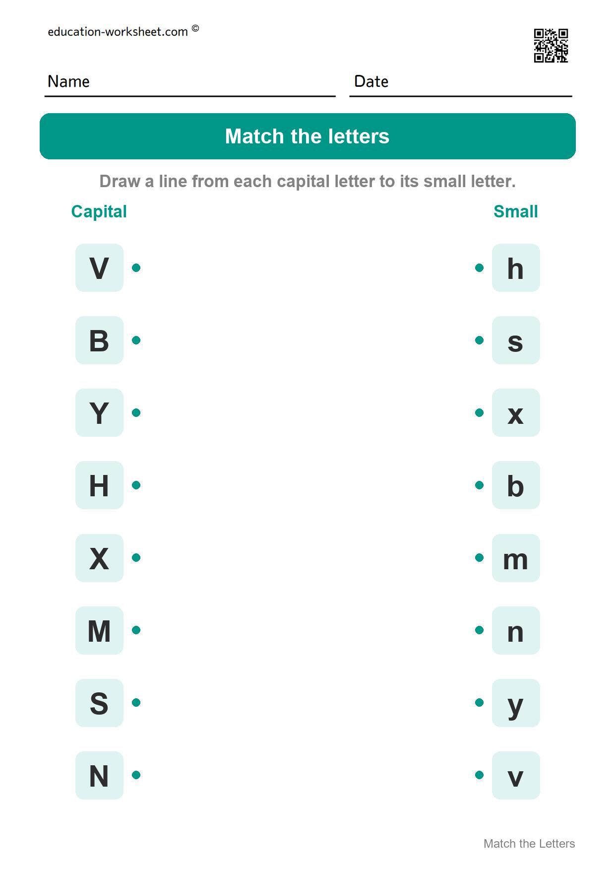 Match capital and small letters (Set 8) - Free Uppercase and Lowercase Letters Worksheets for Kindergarten - Match the Letters